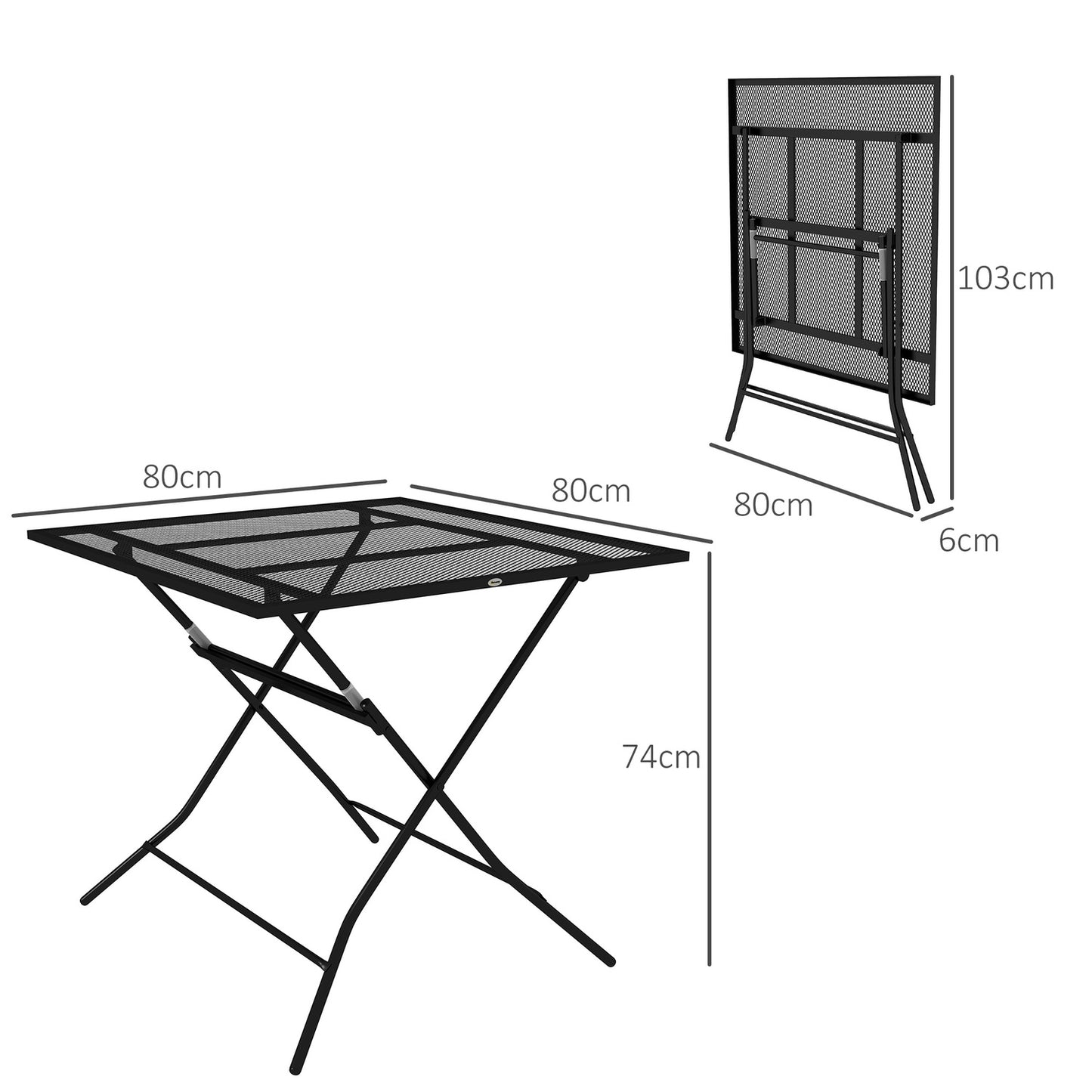 Folding steel garden table, square, 70 kg load, black