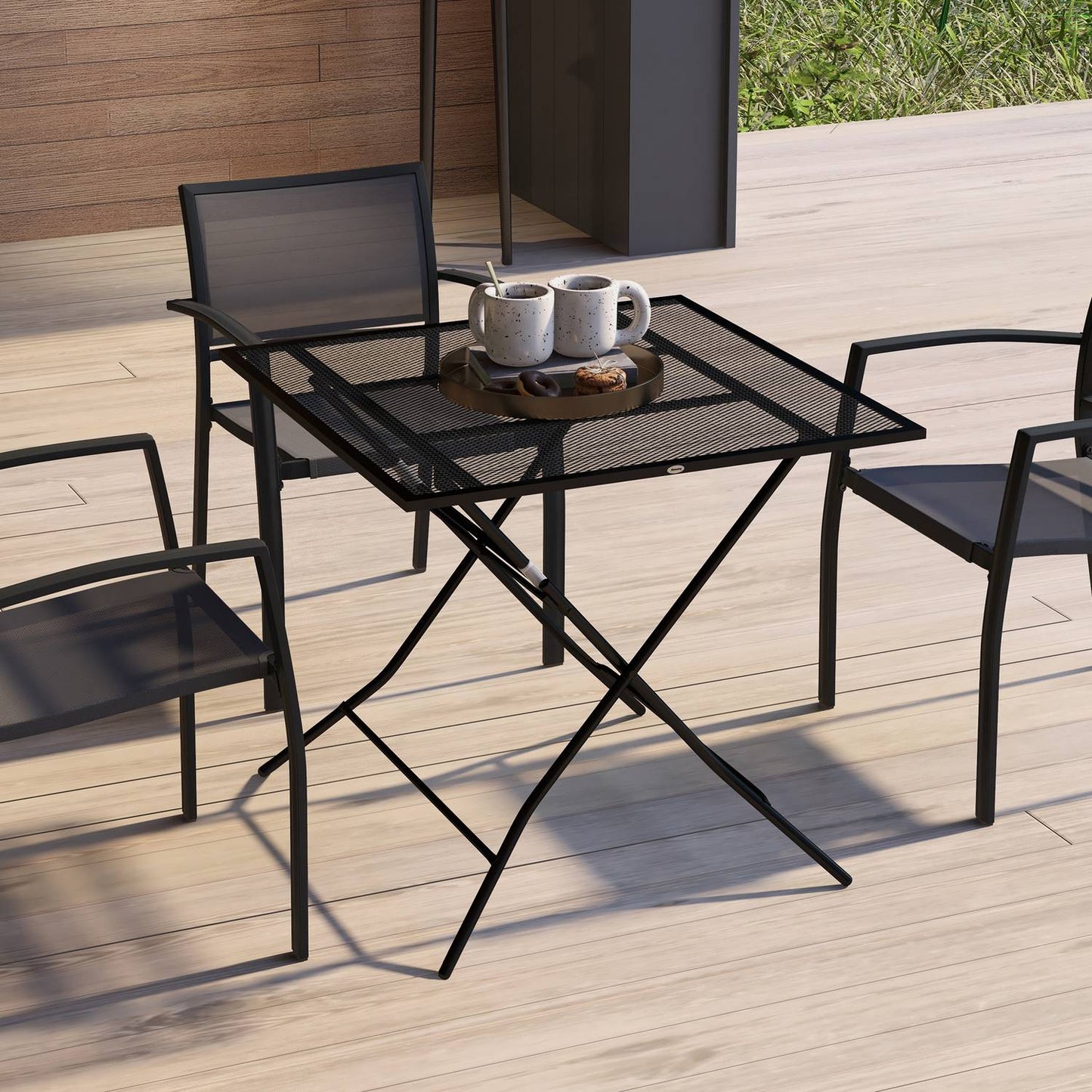 Folding steel garden table, square, 70 kg load, black