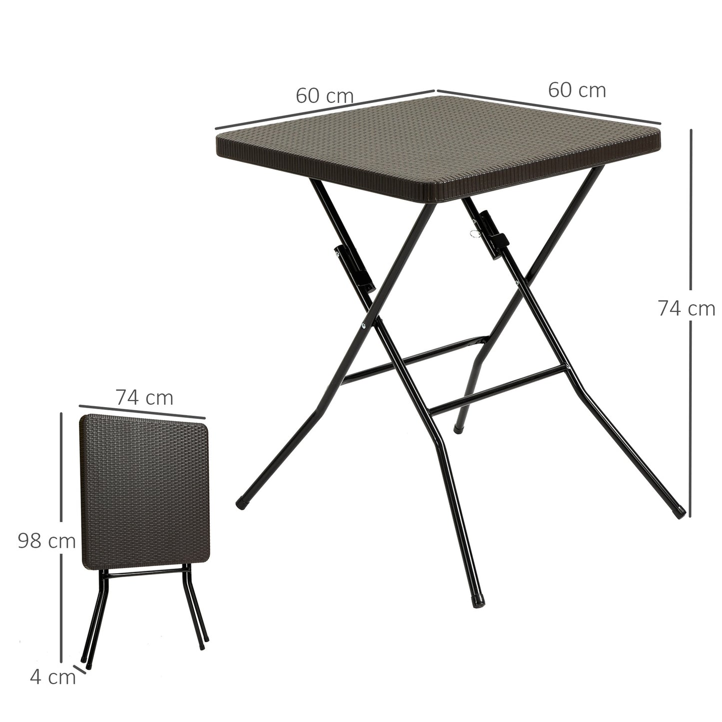 Folding garden table, Plastic & Metal, 60x60x74cm, Brown