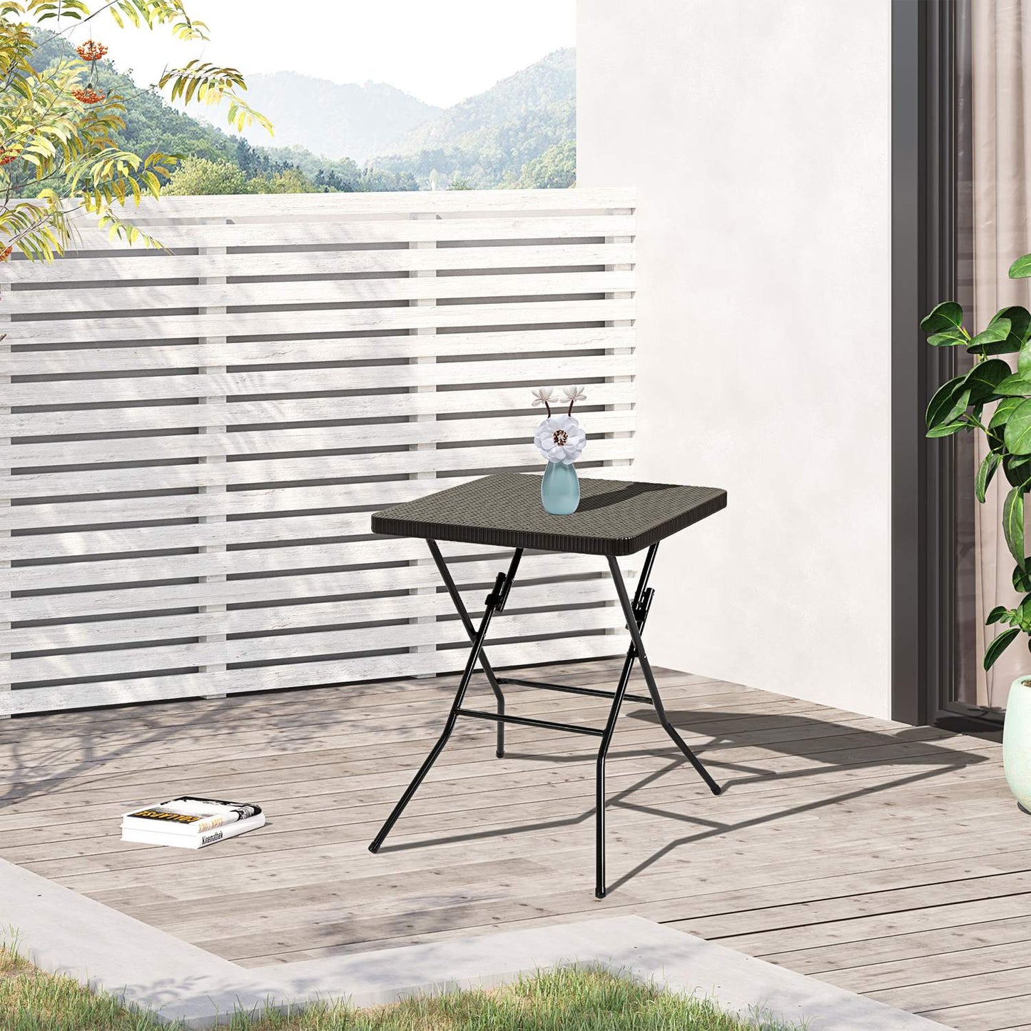 Folding garden table, Plastic & Metal, 60x60x74cm, Brown