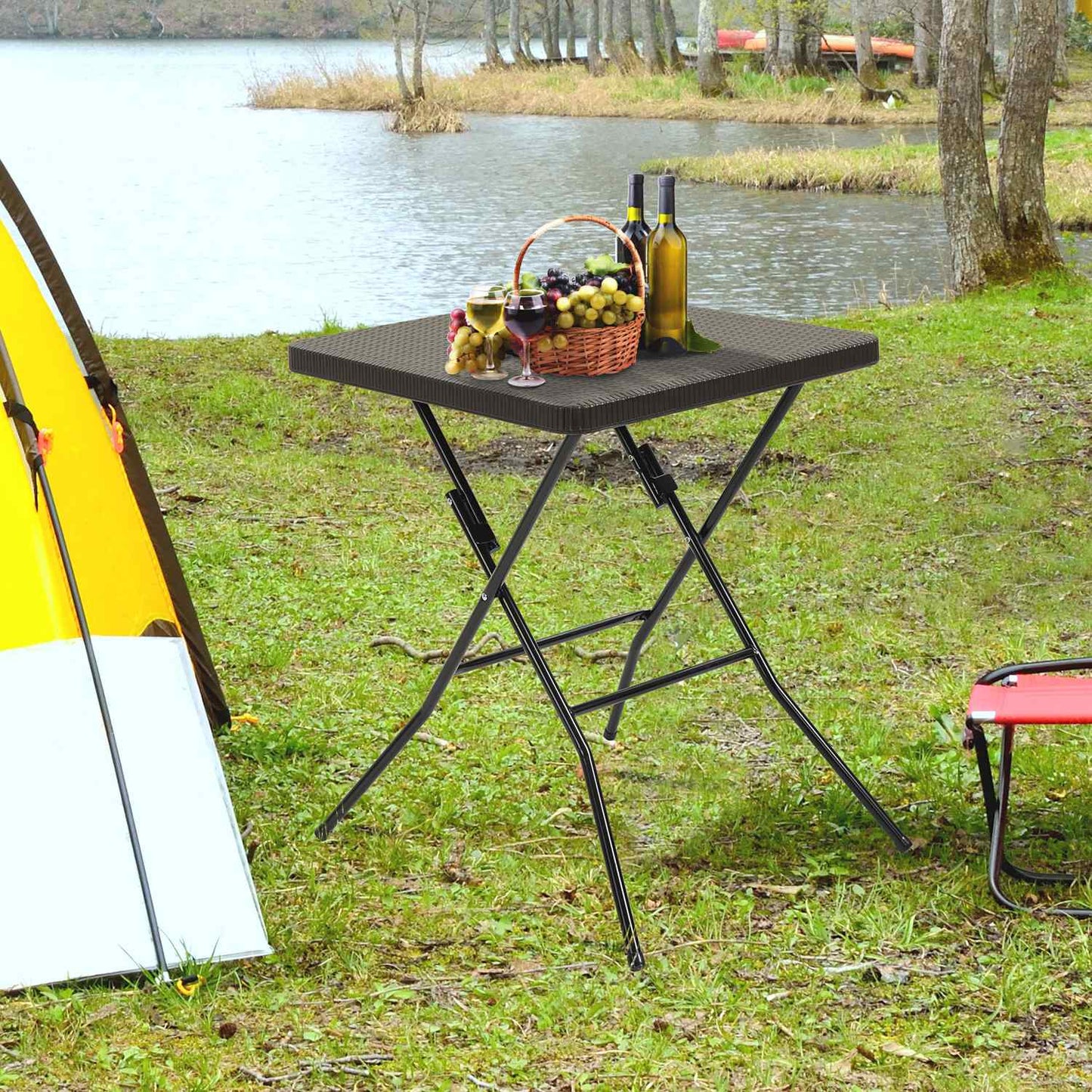 Folding garden table, Plastic & Metal, 60x60x74cm, Brown