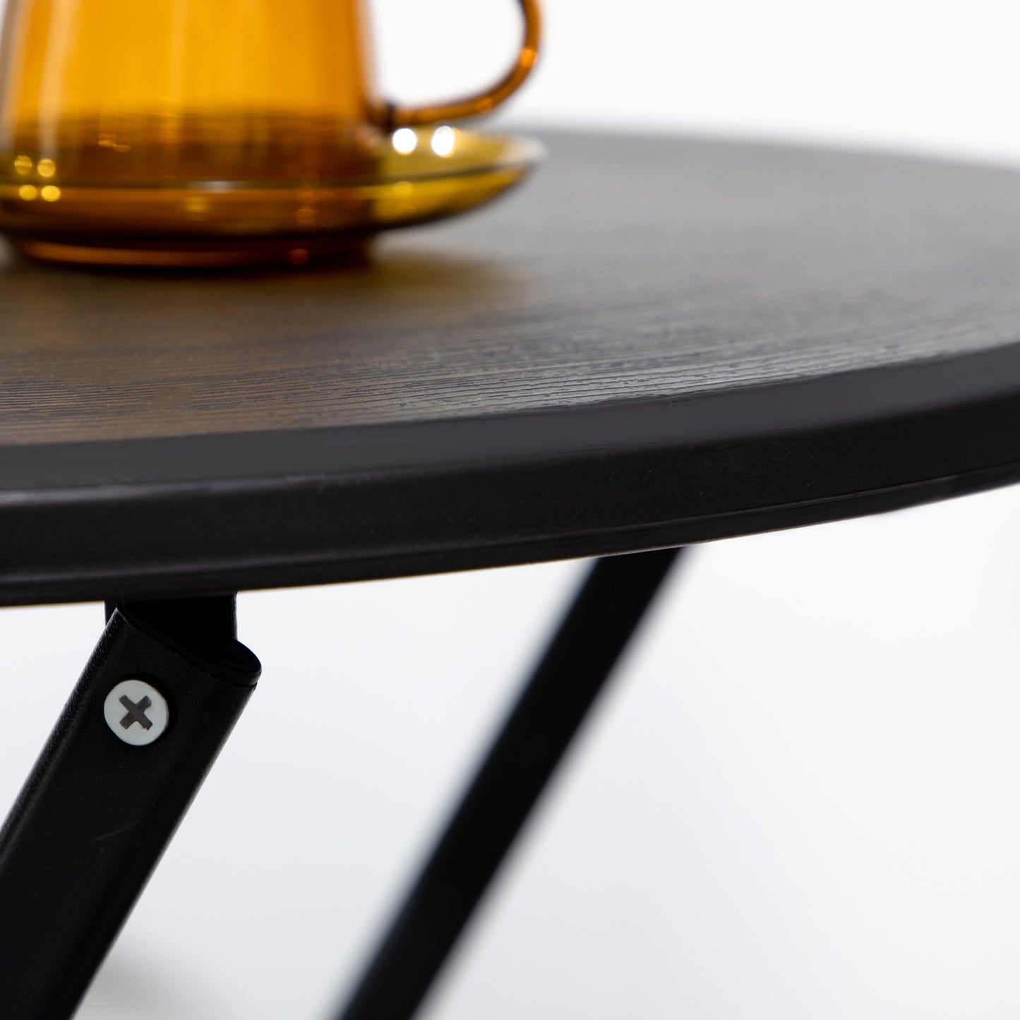 Round folding garden table - 60 cm, dark gray wooden look