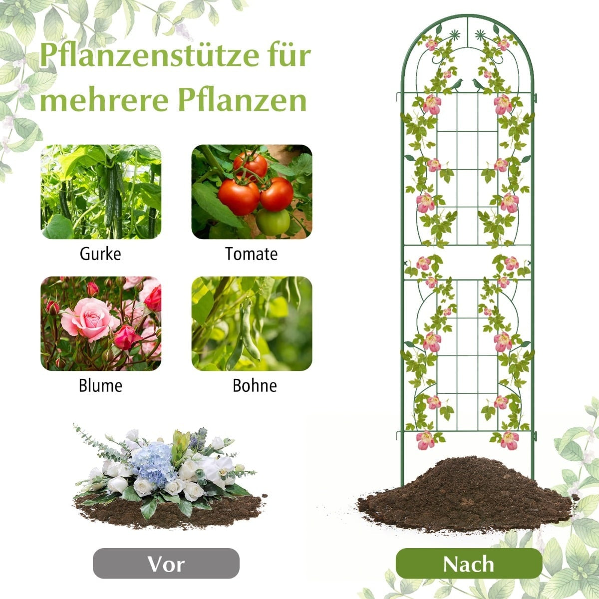 Garden Trellis Set, Metal, 180x50 cm, Green, 2-Pack