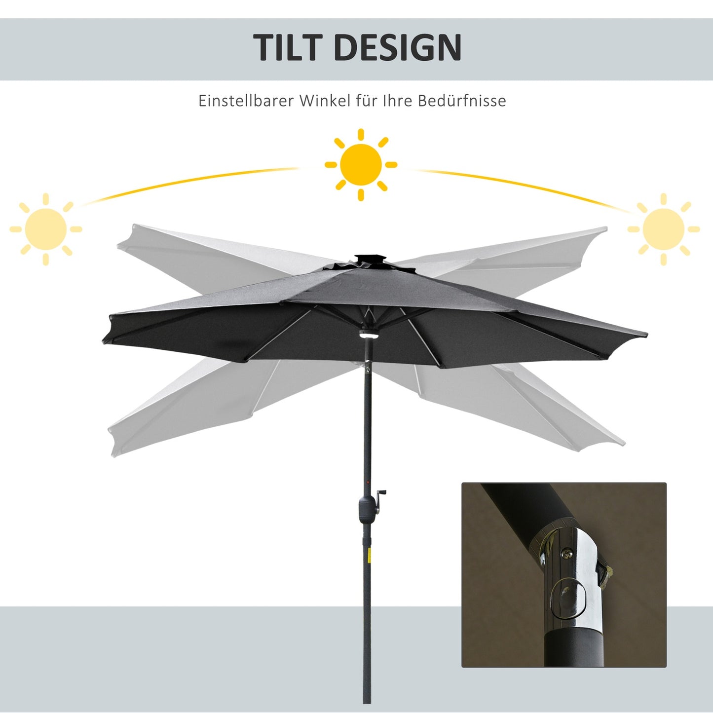 Garden umbrella with Solar LED light - dark grey, 270cm
