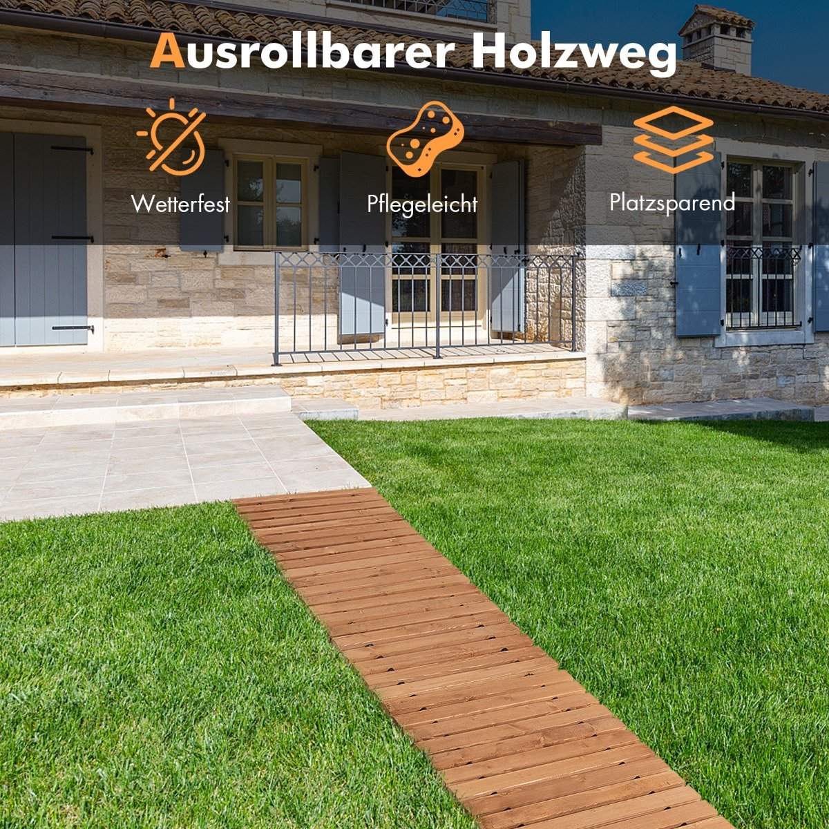 Garden Wooden Path 245 x 43 x 2 cm Rollable Weatherproof Straight Outdoor Walkway