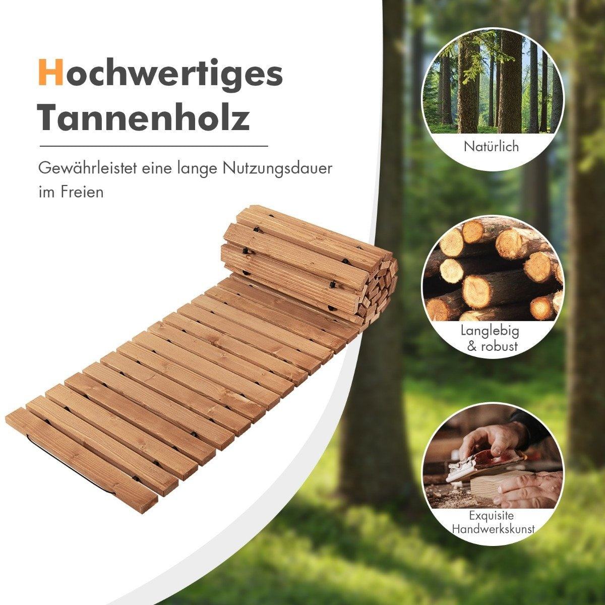 Garden Wooden Path 245 x 43 x 2 cm Rollable Weatherproof Straight Outdoor Walkway