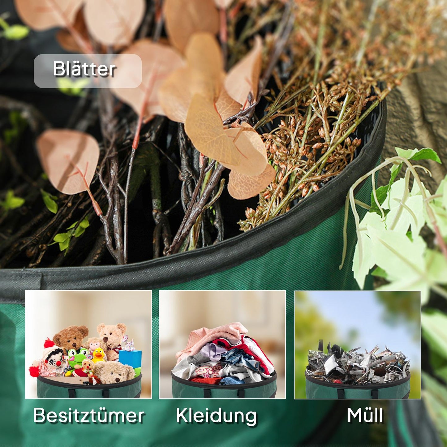 Garden waste bags 4x86L - Waterproof, Zipper lid, Reusable