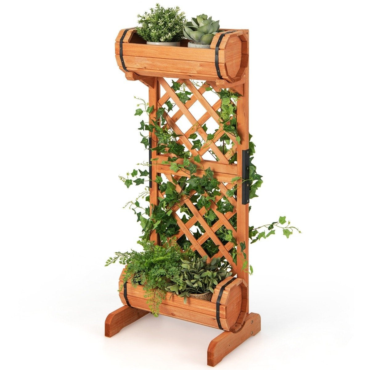 Garden bed raised bed made of wood with trellis 45.5 x 36 x 113 cm orange