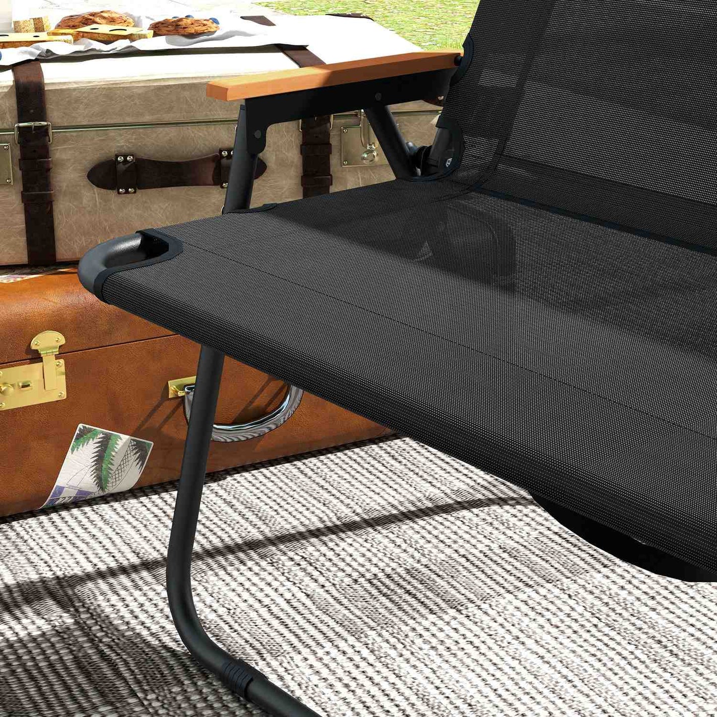 Folding garden bench, 2-seater, 220 kg capacity, black mesh