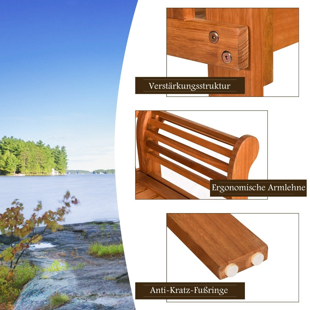 Garden bench folding wooden bench for outdoor use 123 x 54 x 96 cm natural