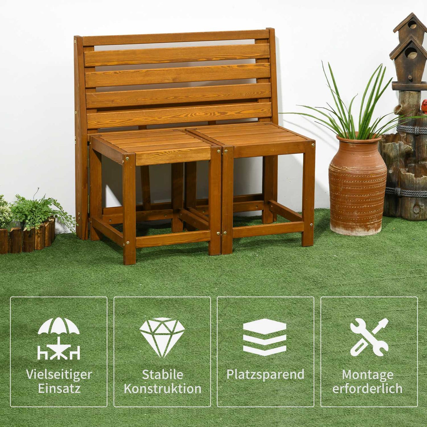 Weather-resistant 2-in-1 garden bench in teak-look larch