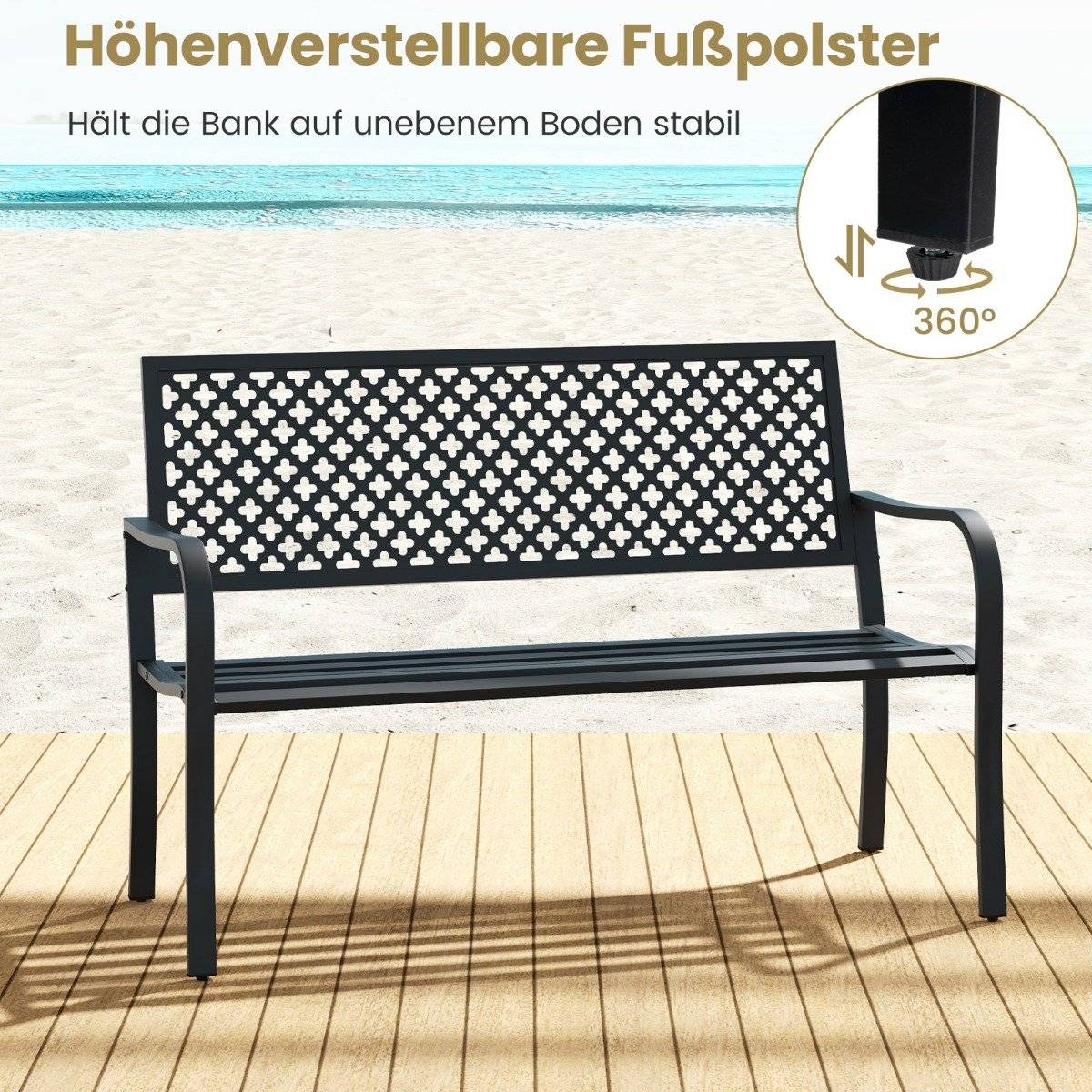 Garden bench metal weatherproof bench for 2-3 seater park bench with backrest and armrest 127 x 62 x 86 cm black