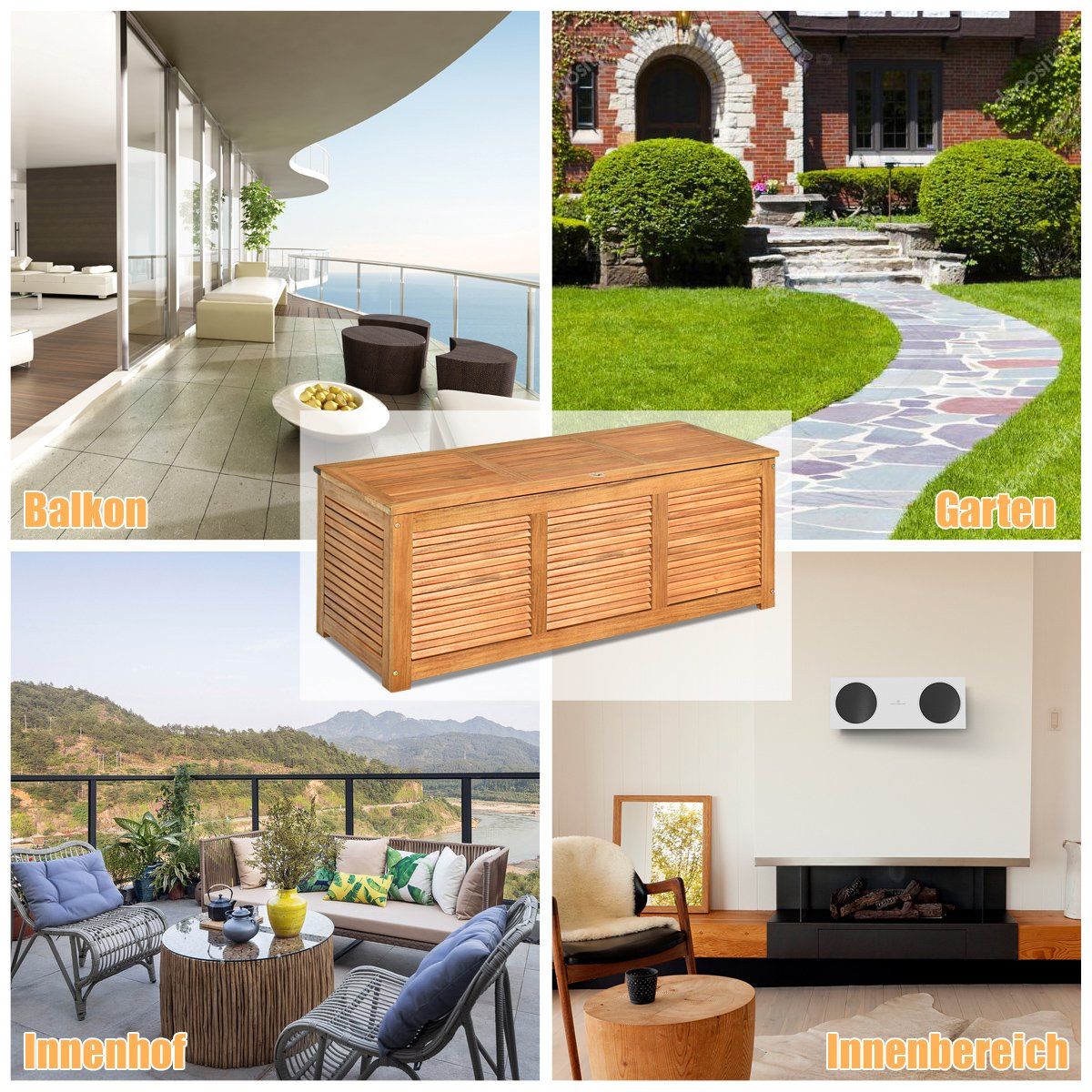 Garden box storage box for garden and backyard acacia wood 120x45x45cm