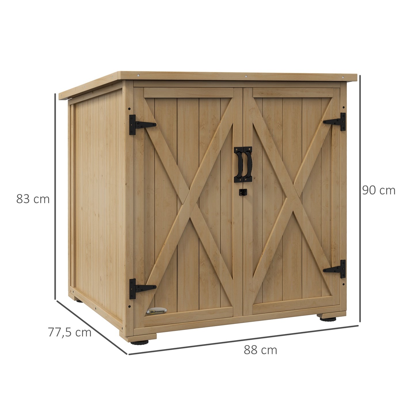 Weatherproof wooden tool shed - Double door, 77.5 x 88 x 90 cm