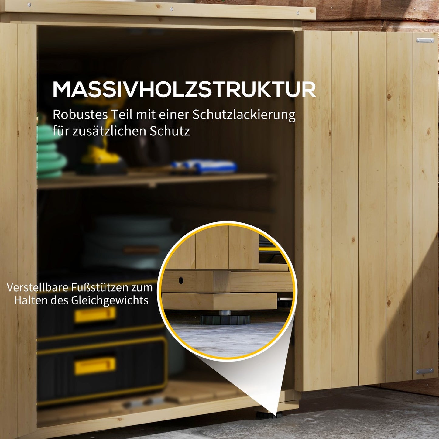 Weatherproof wooden tool shed - Double door, 77.5 x 88 x 90 cm