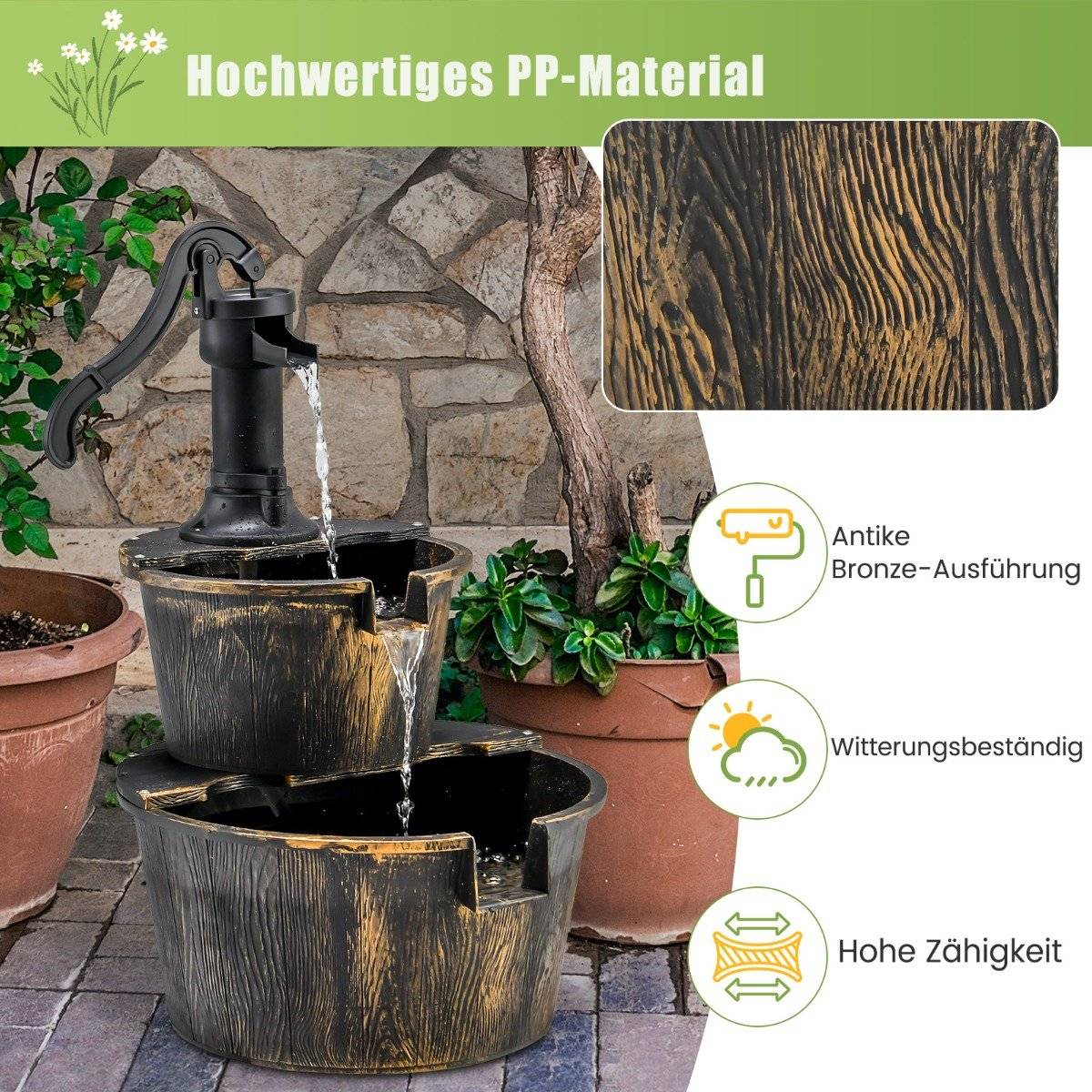 Garden fountain with water pump Rustic cascade water fountain 45.5 x 41 x 68 cm