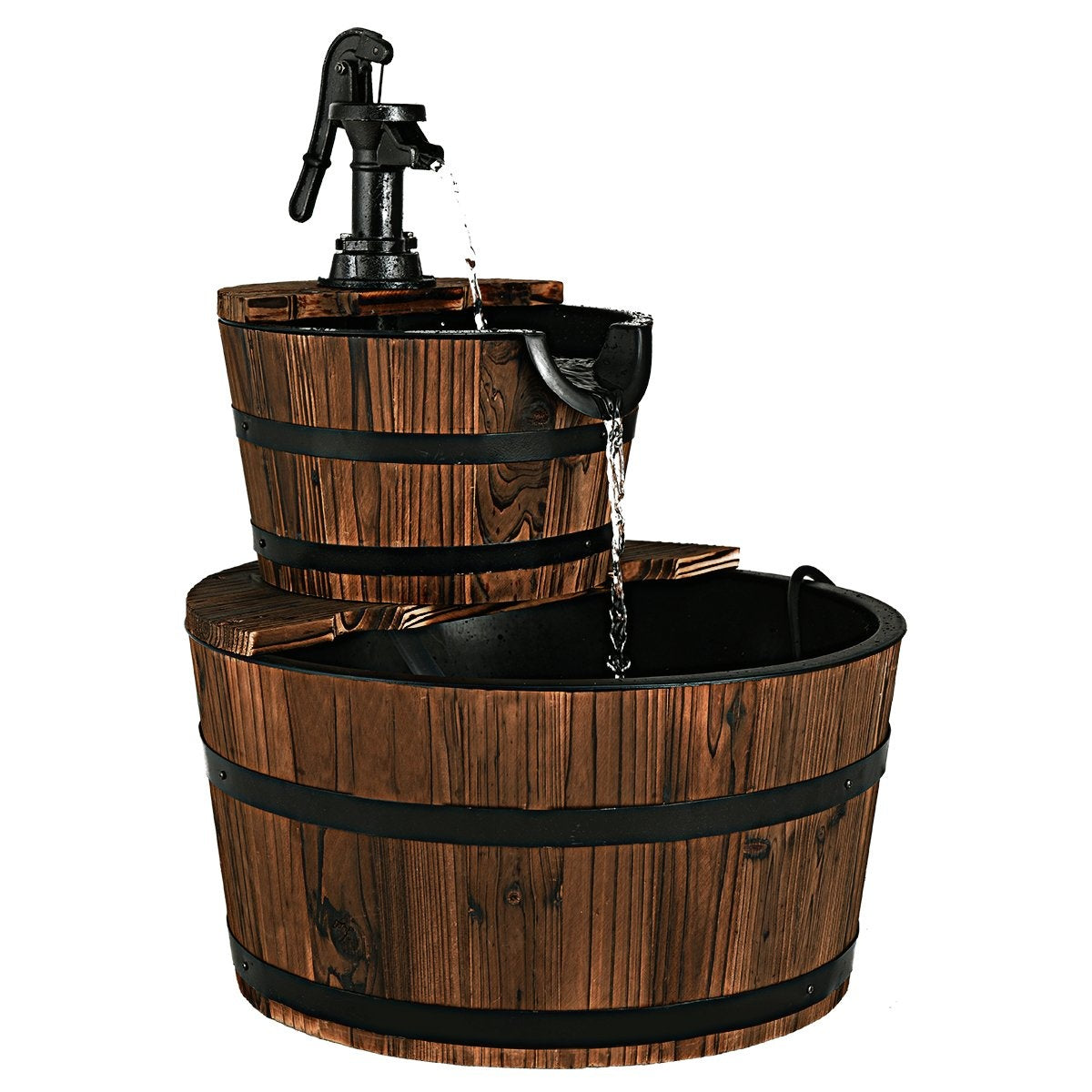 Garden fountain wood fountain wooden fountain wooden barrel with water pump Ø 44.5cm