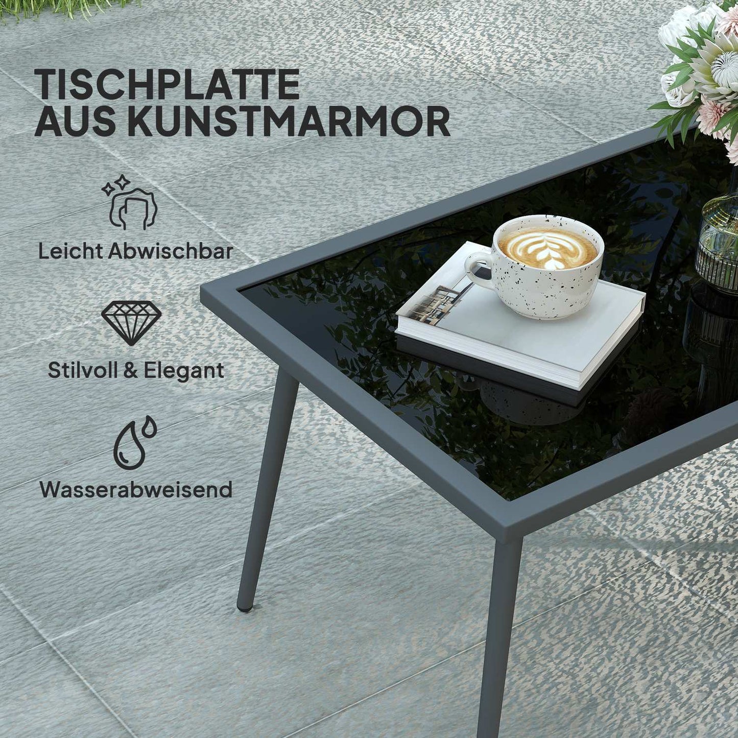 Garden furniture set for 4 people, weatherproof, balcony furniture set with 2-seater sofa, armchair, glass table, seat cushion, light grey