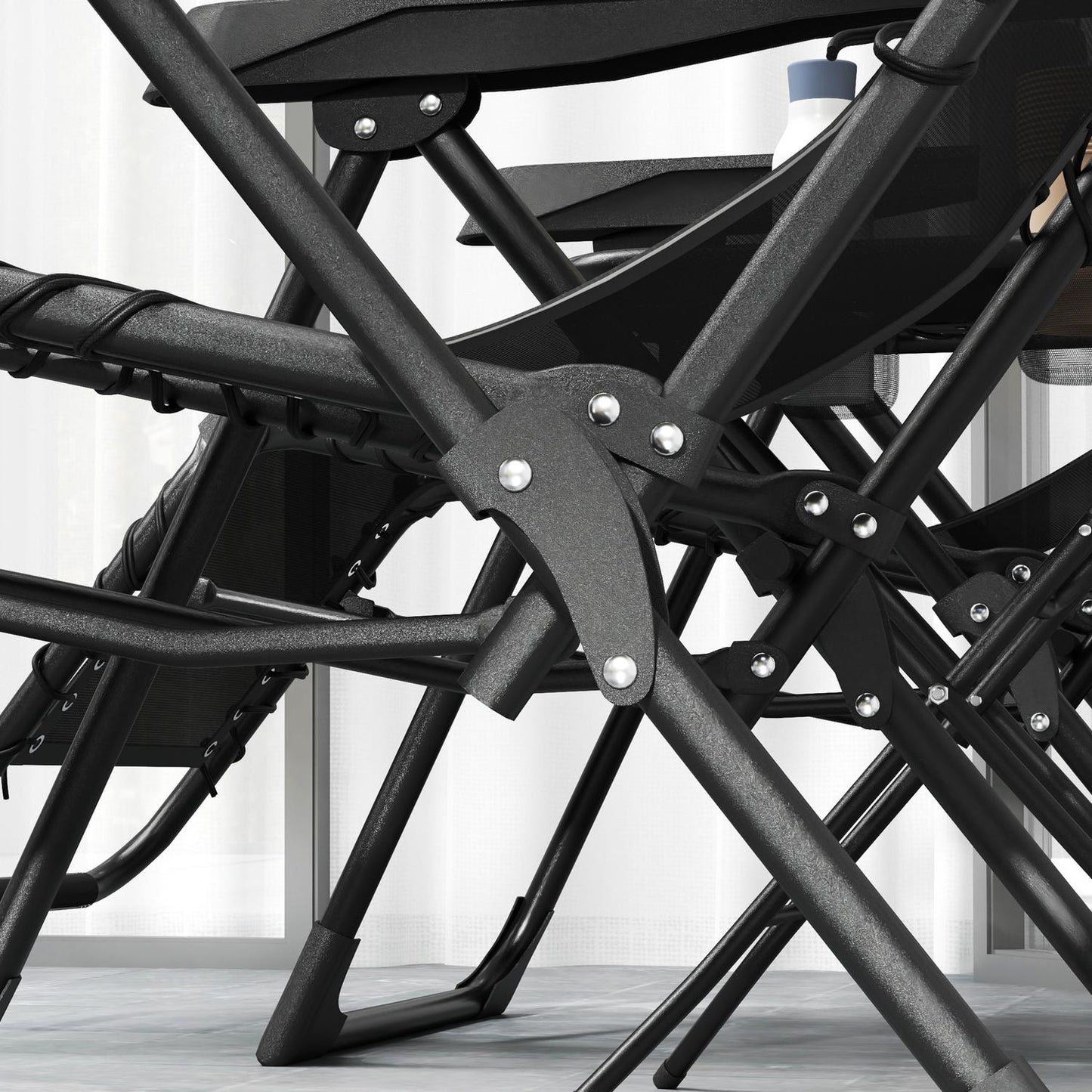 3-part folding metal sun lounger with table and chairs