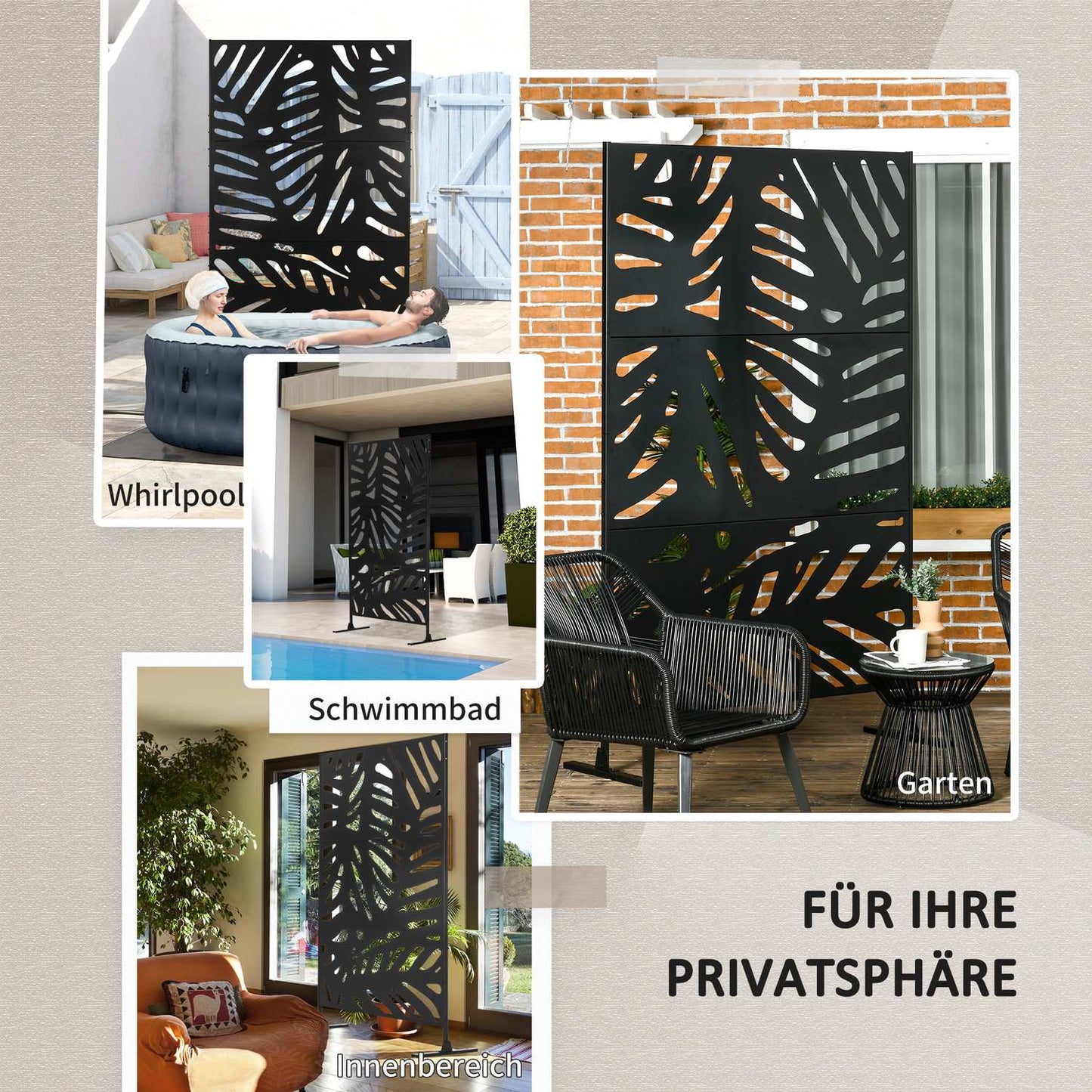 Steel Leaf Pattern Privacy Screen, 122x198cm, with stand