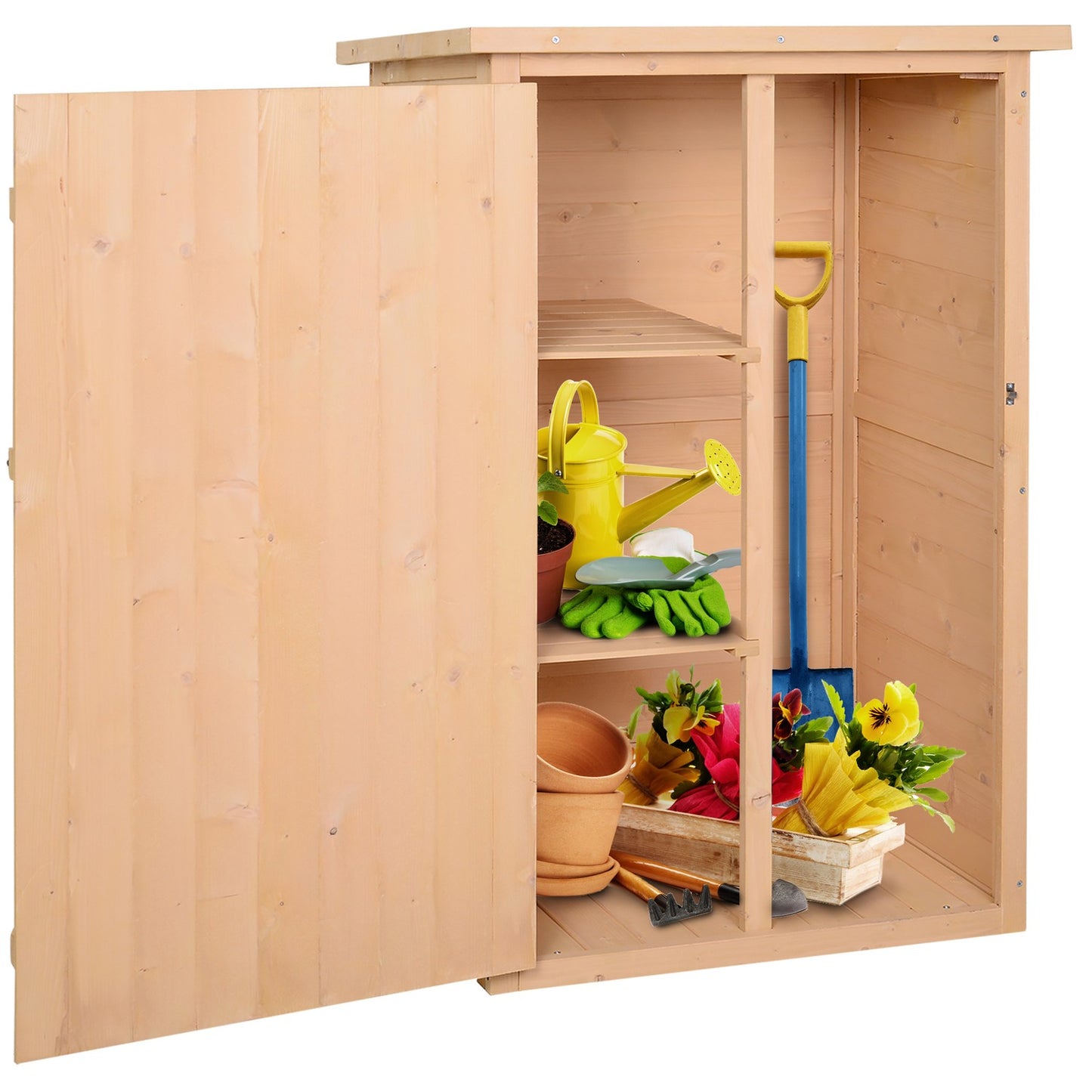 Garden tool shed with shelves, spruce wood, 75x56x115 cm