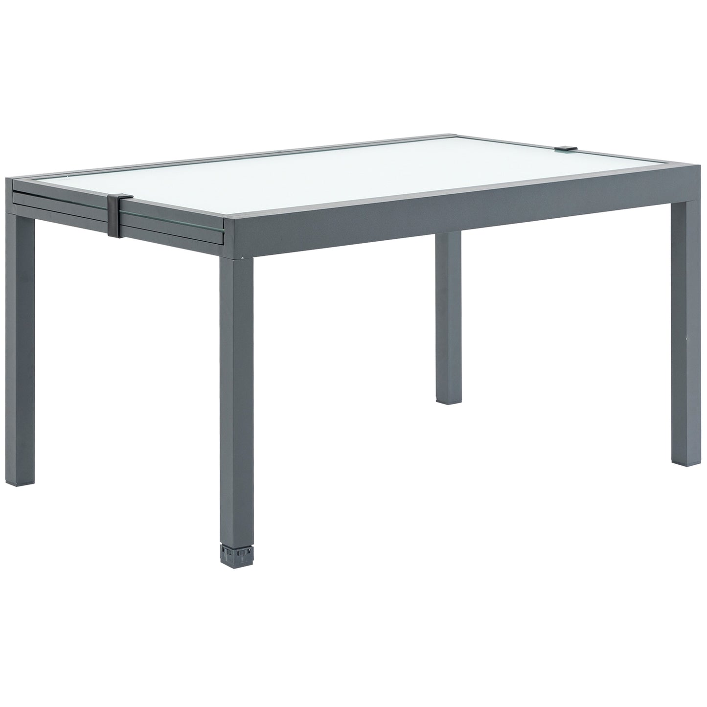 Extendable garden dining table, tempered glass, aluminium