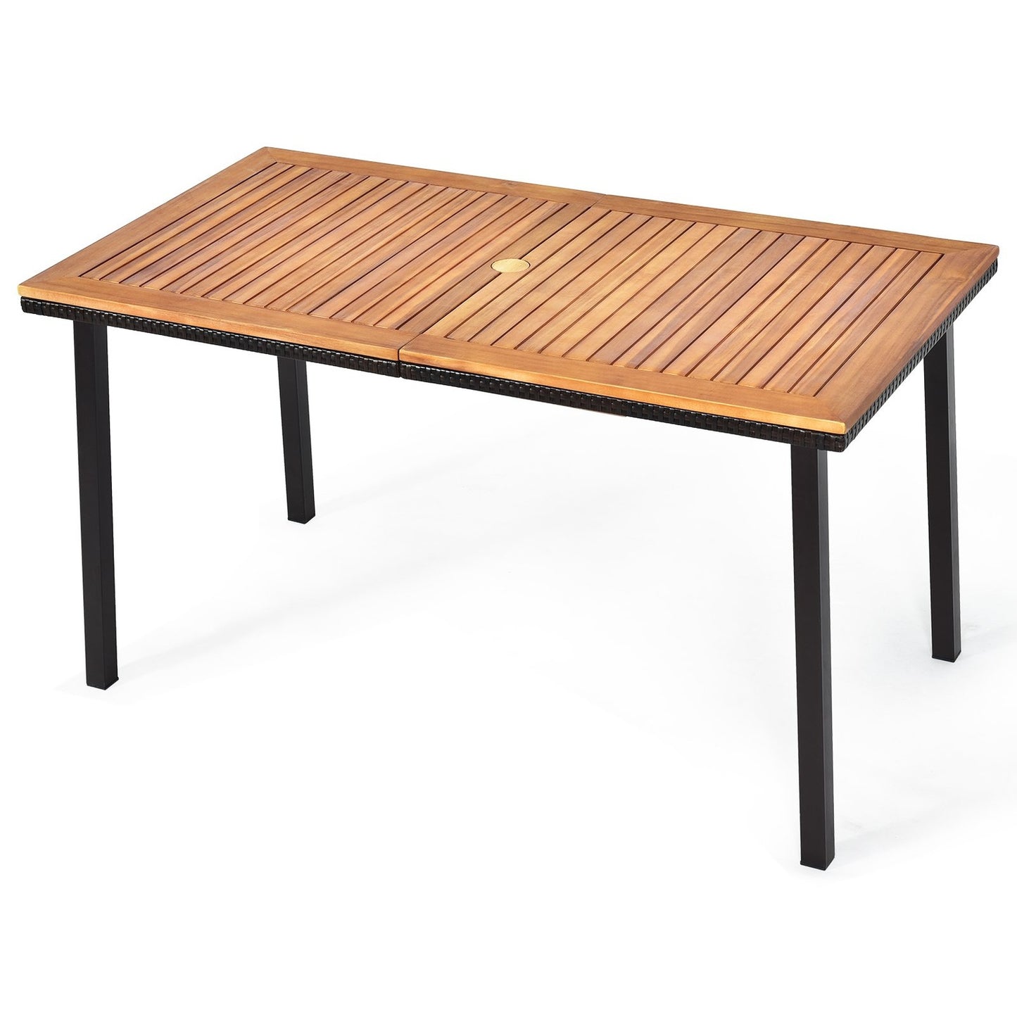 Garden table dining table with umbrella hole wooden table patio table acacia wood 140 x 75 x 76 cm natural