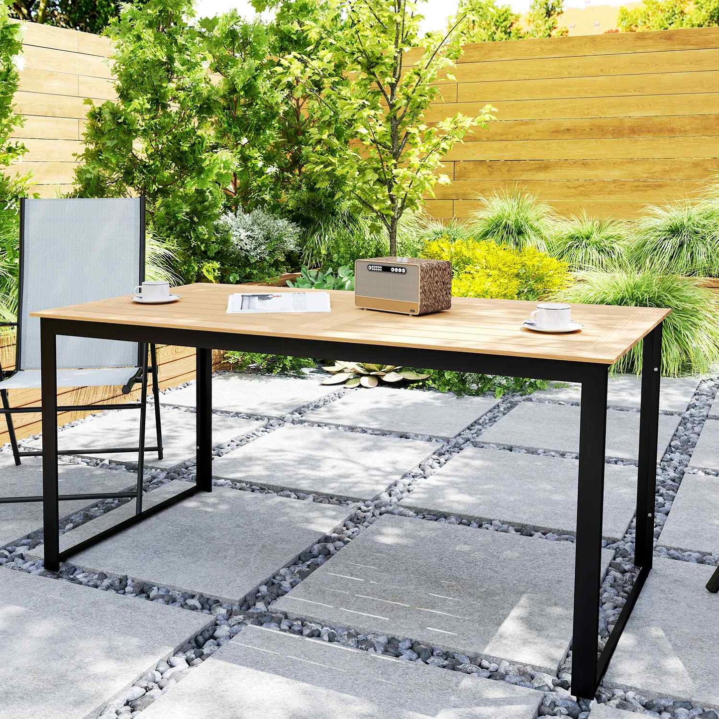 Outdoor dining table, 6-seater weather-resistant wooden look