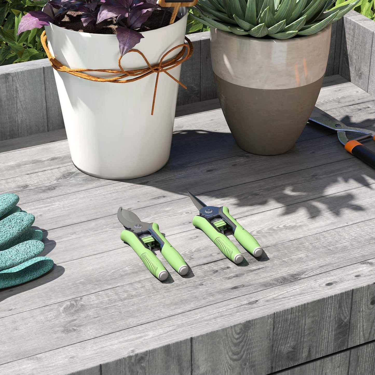 Garden tool set 2 pieces garden tool made of stainless steel garden tools with garden shears pruning shears green + silver