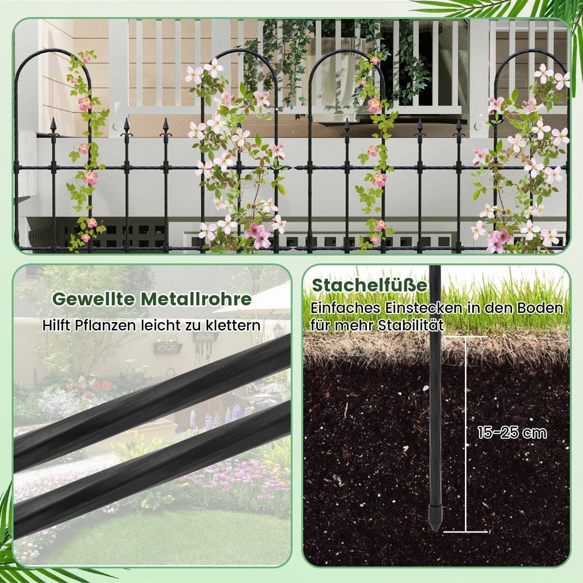 Garden trellis for climbing plants. Rustproof metal plant support frame for raised beds
