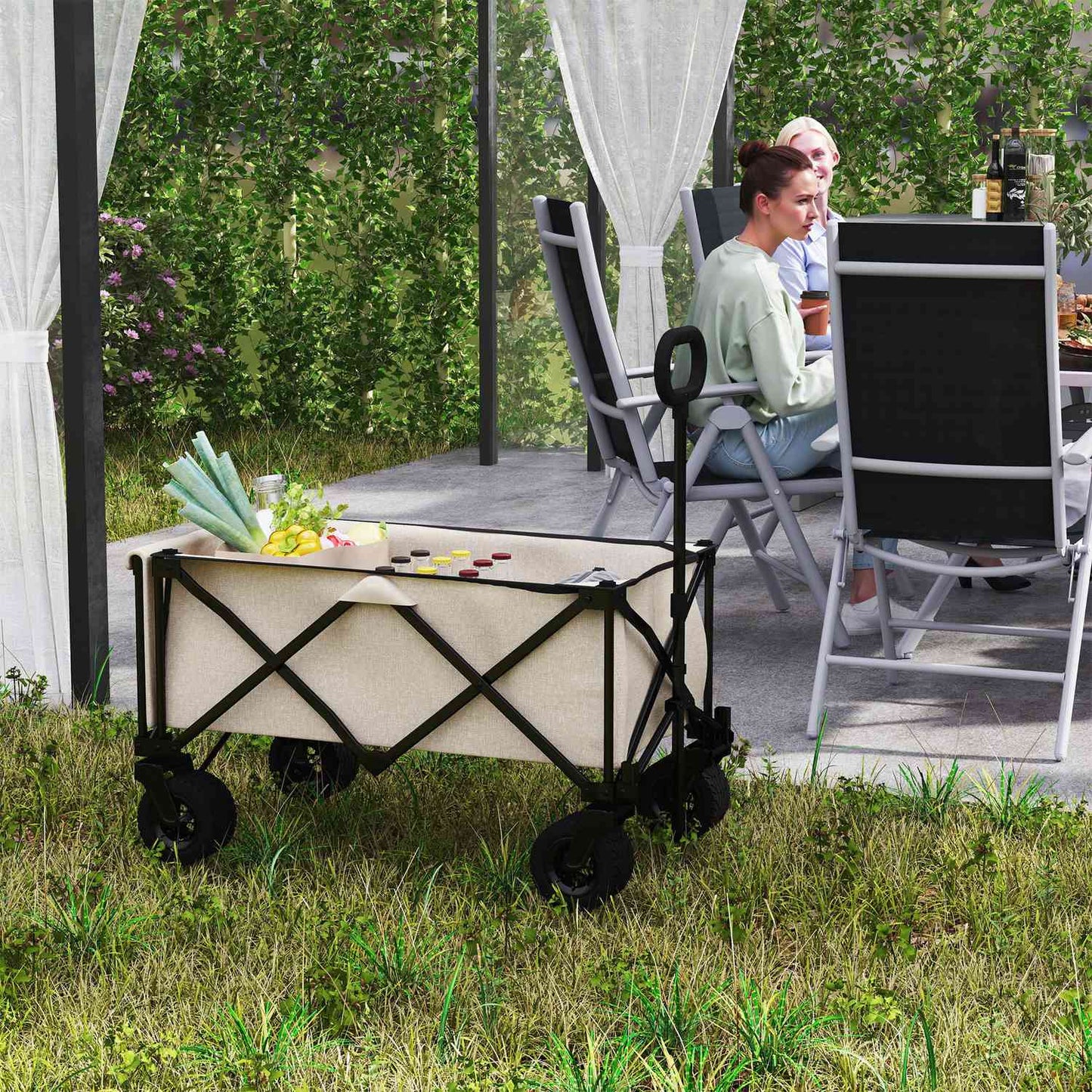 Collapsible garden trolley, 100 kg capacity, removable lid