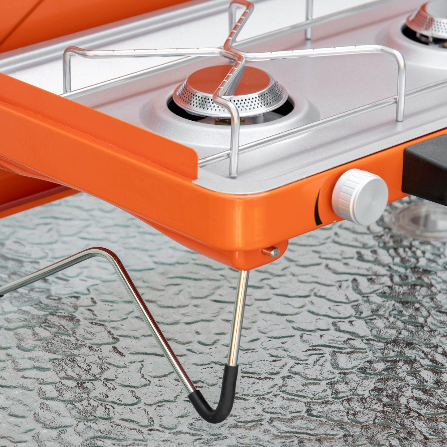Gas grill with 2 burners in stainless steel, collapsible with hose