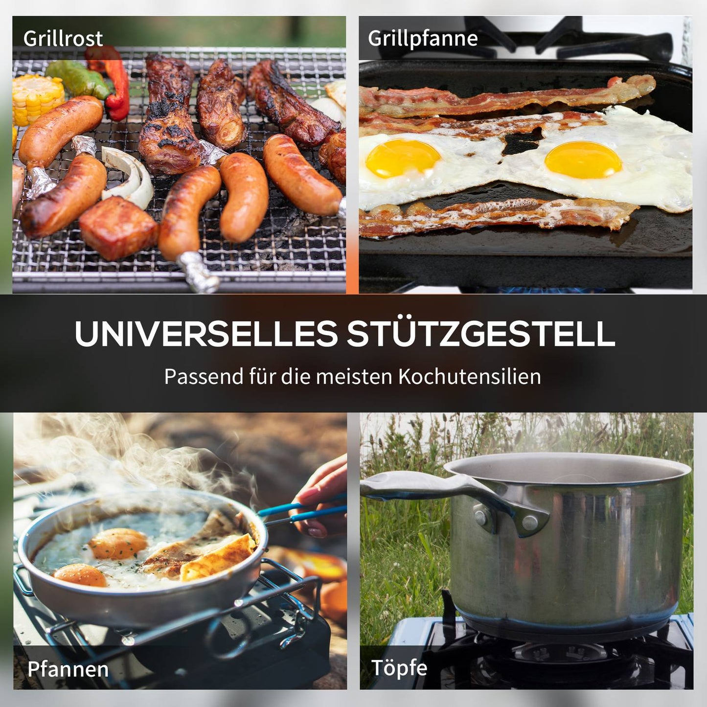 Gas grill with 2 burners in stainless steel, collapsible with hose