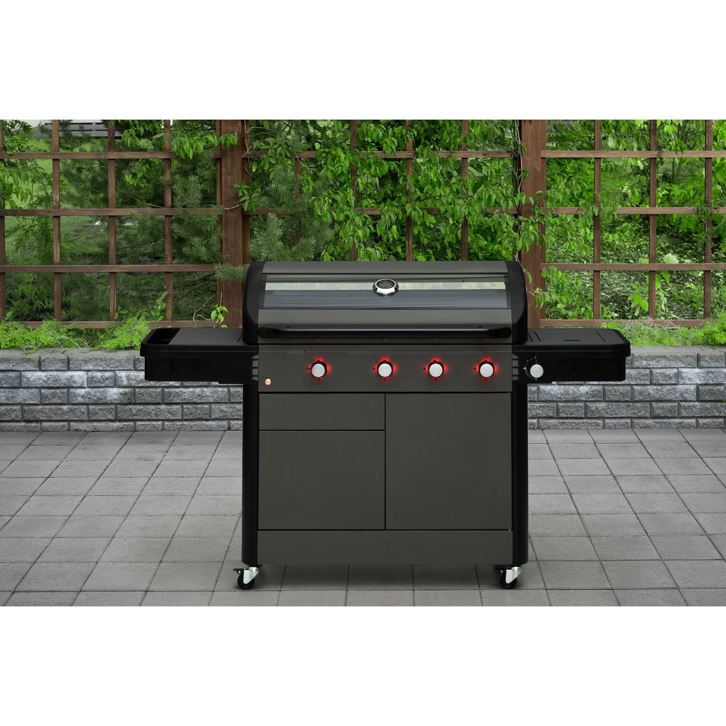 Gas Grill with 4 Burners and Side Burner, 97x48 cm Cooking Area