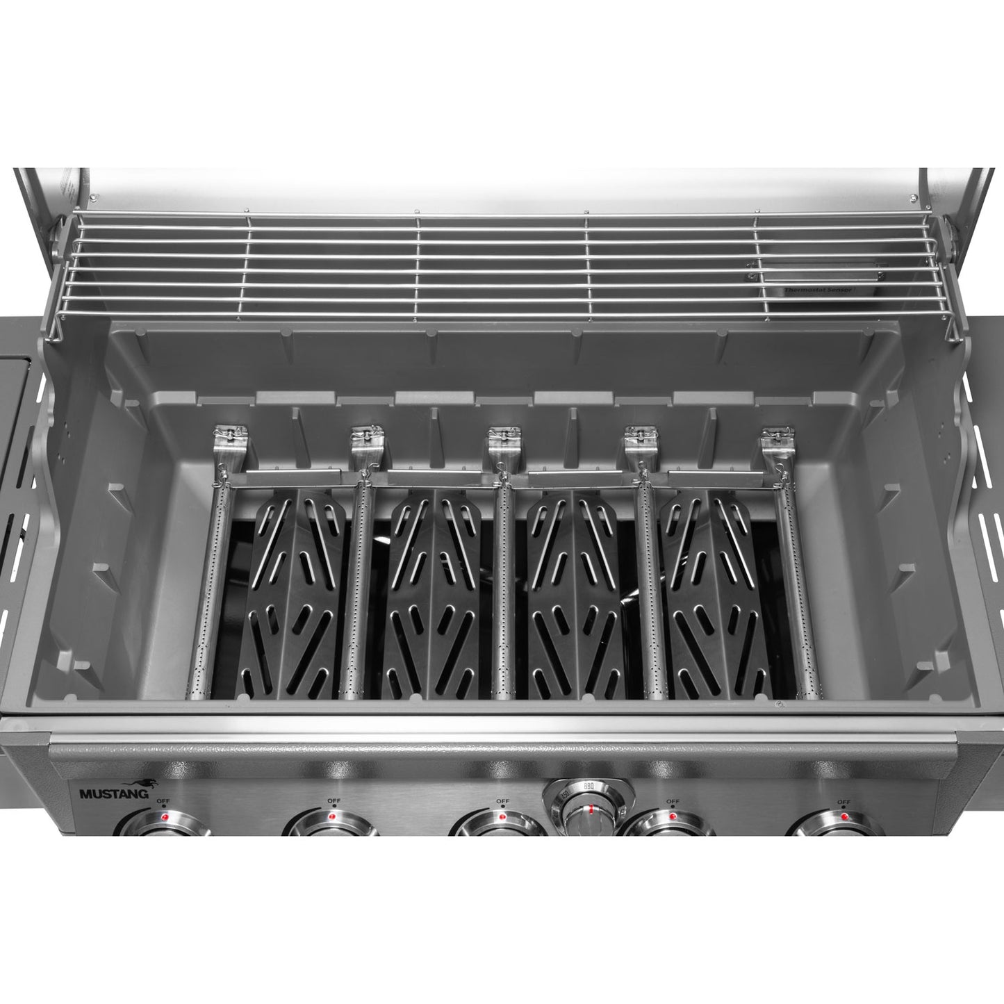 Gas Grill with Thermostat, 5 Burners, Infrared Side Burner