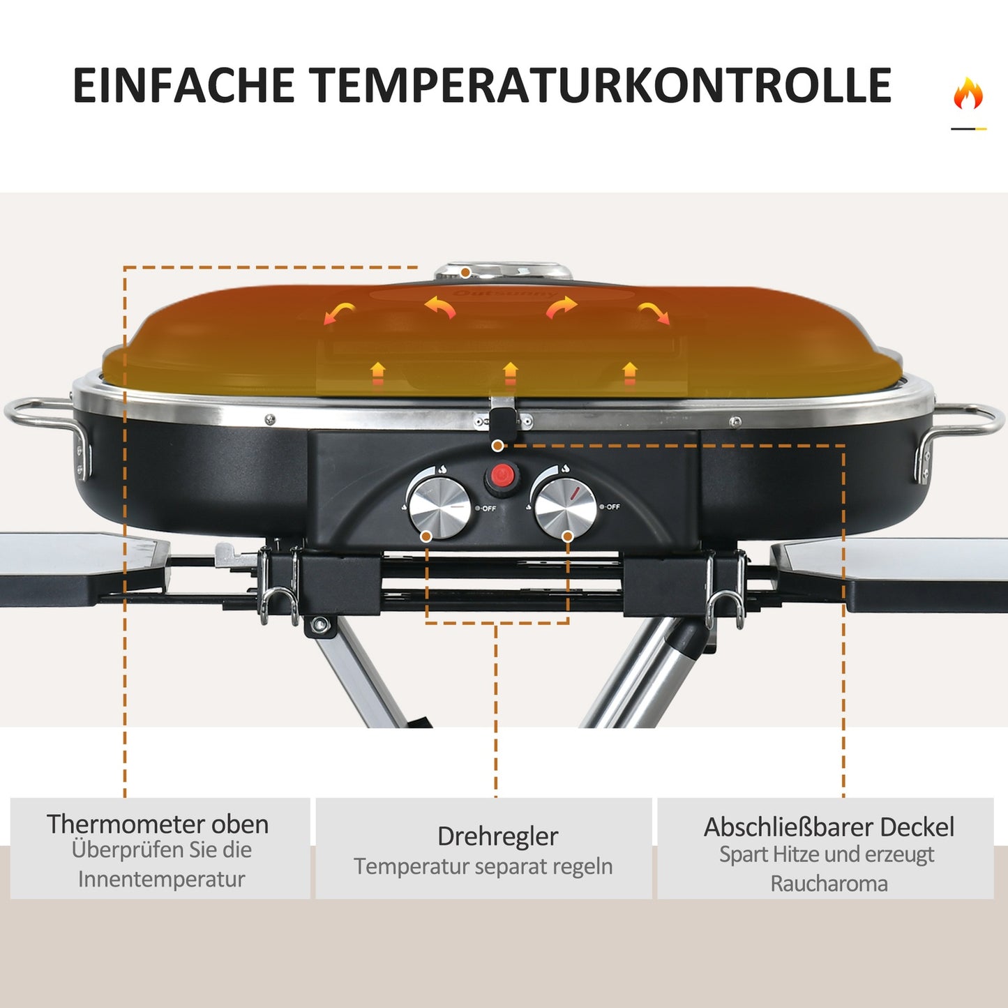 Gas grill BBQ Cart, foldable 2 burners, stainless steel