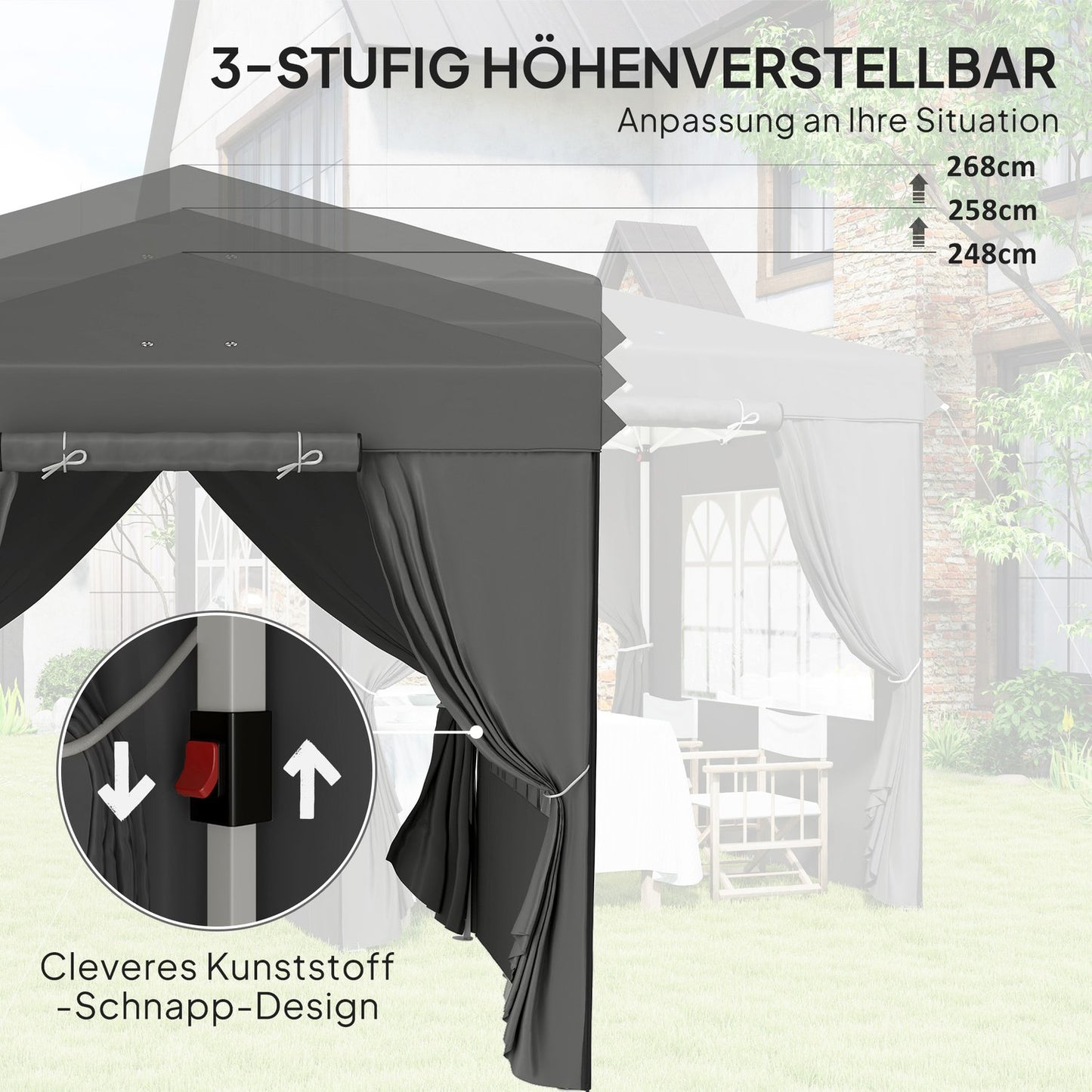 Pop-Up Gazebo 2.5x2.5m, water-resistant, UV50+, dark grey