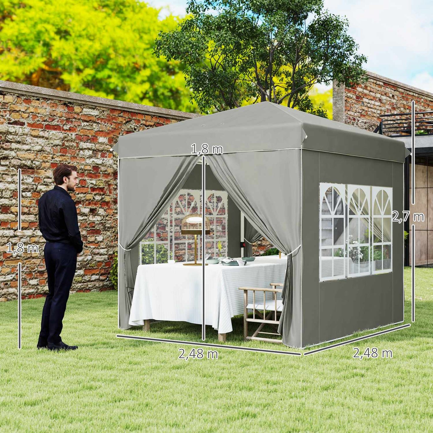 Pop-Up Gazebo 2.5 m, water-resistant, UV 50+, light grey