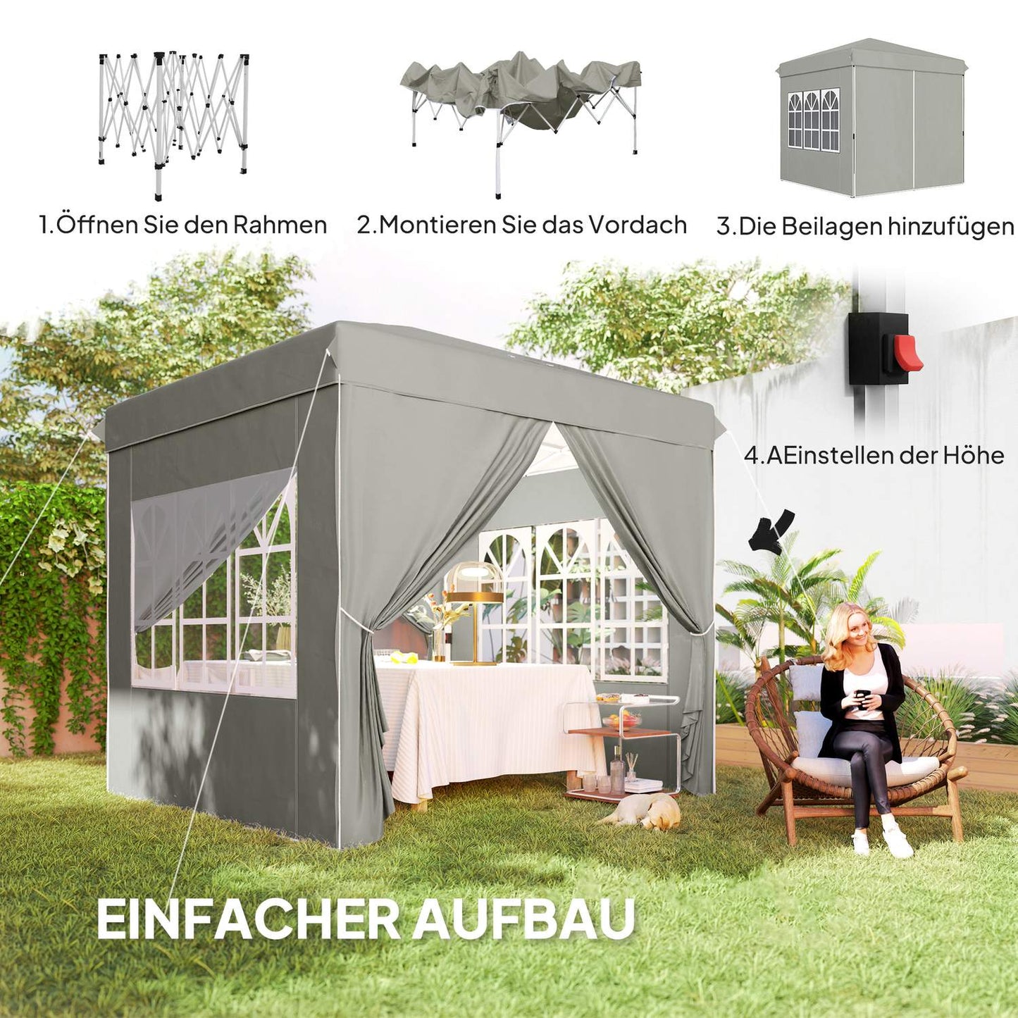 Pop-Up Gazebo 2.5 m, water-resistant, UV 50+, light grey