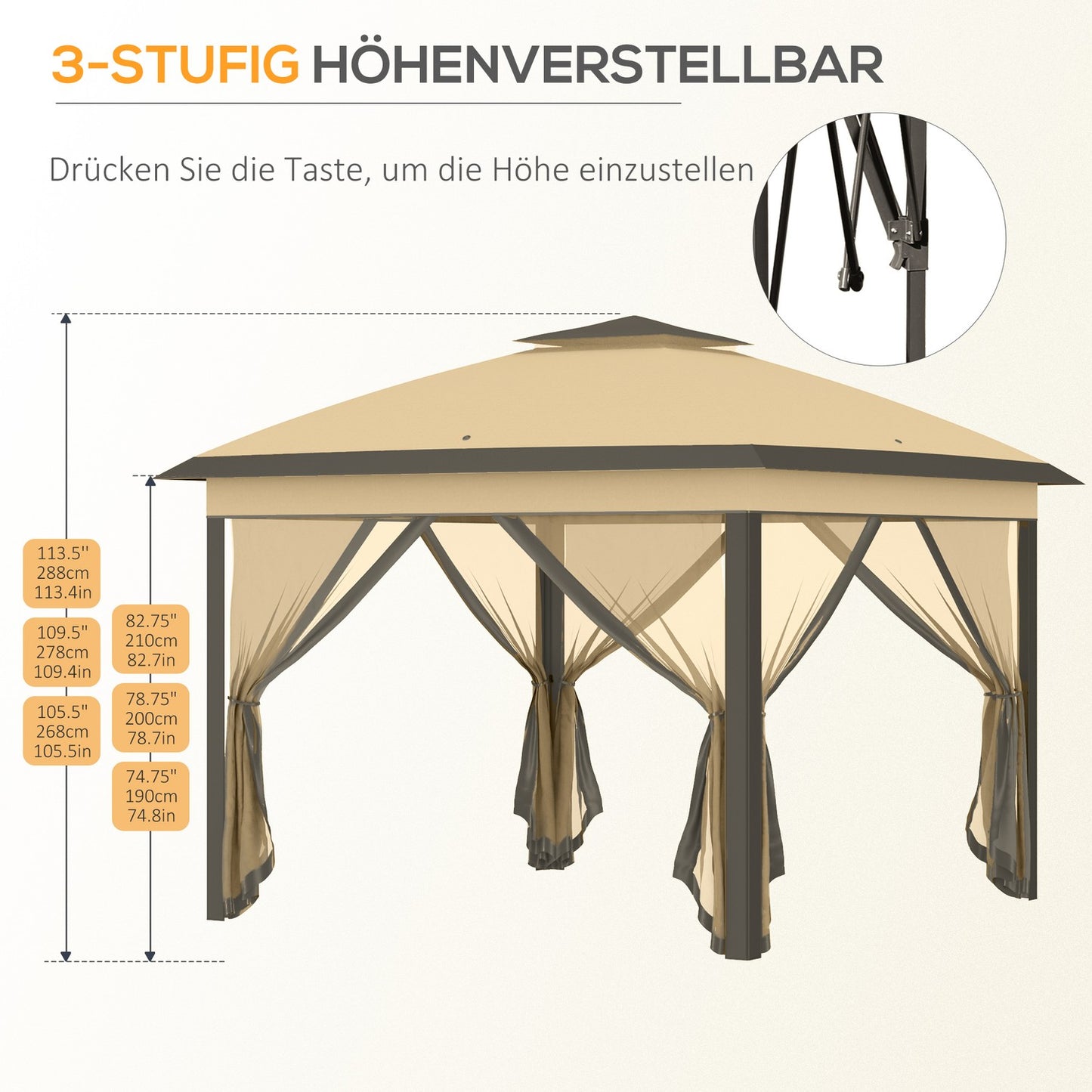 Pop-Up water-repellent gazebo, 3.3x3.3m, UV protection