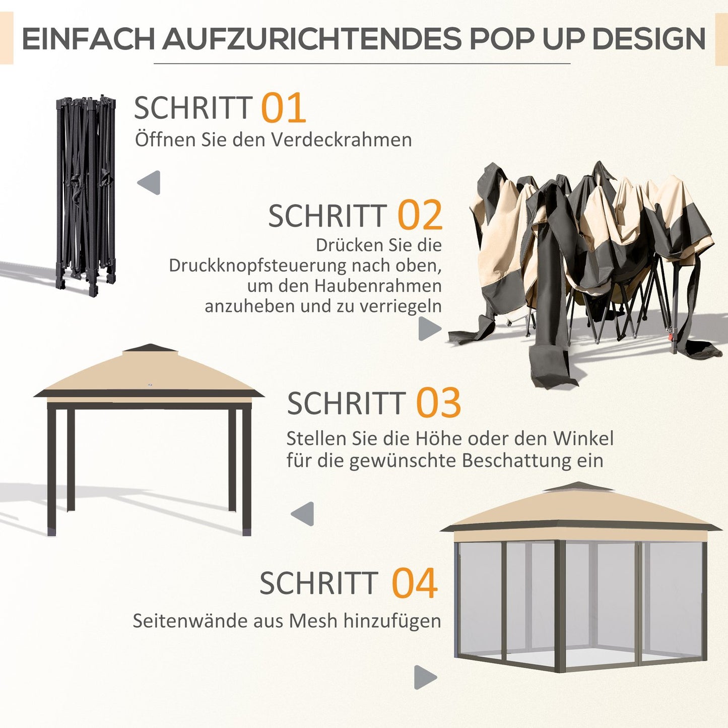 Pop-Up water-repellent gazebo, 3.3x3.3m, UV protection