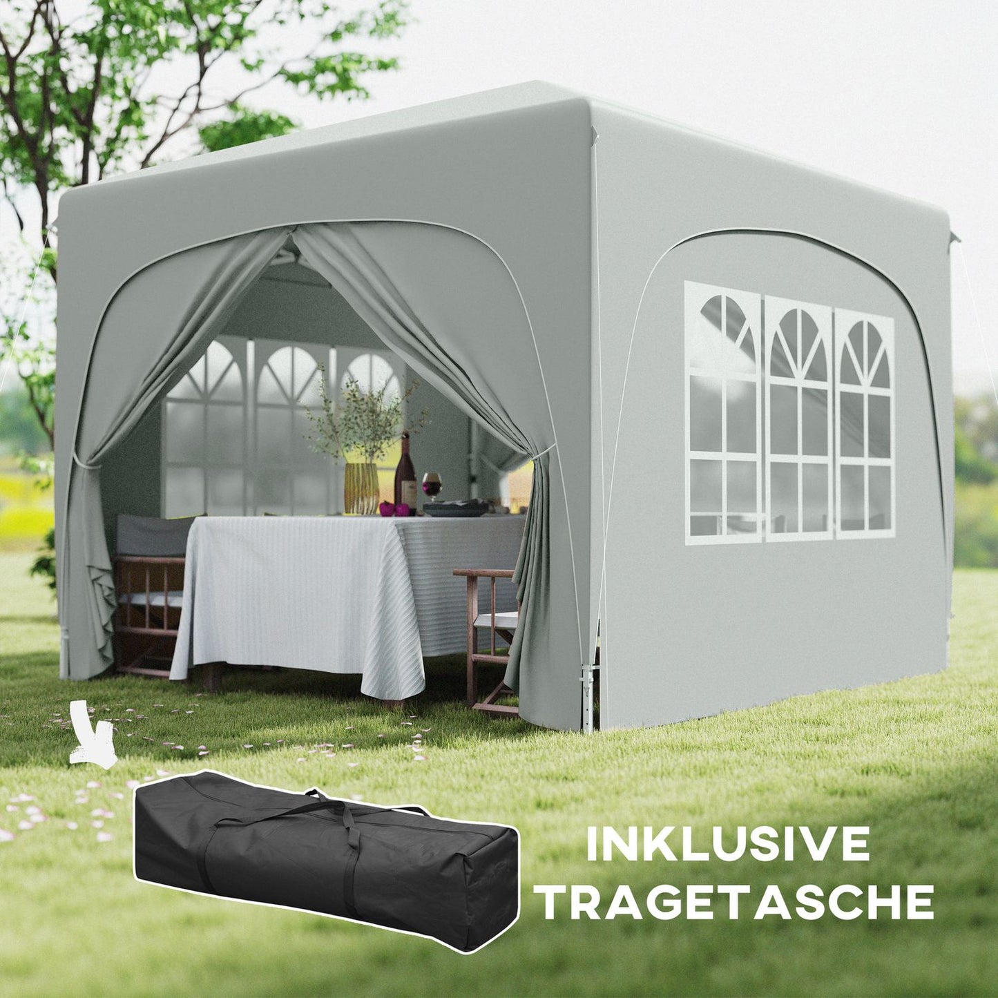 3x3m water-resistant pop-up gazebo, UV 50+, light grey