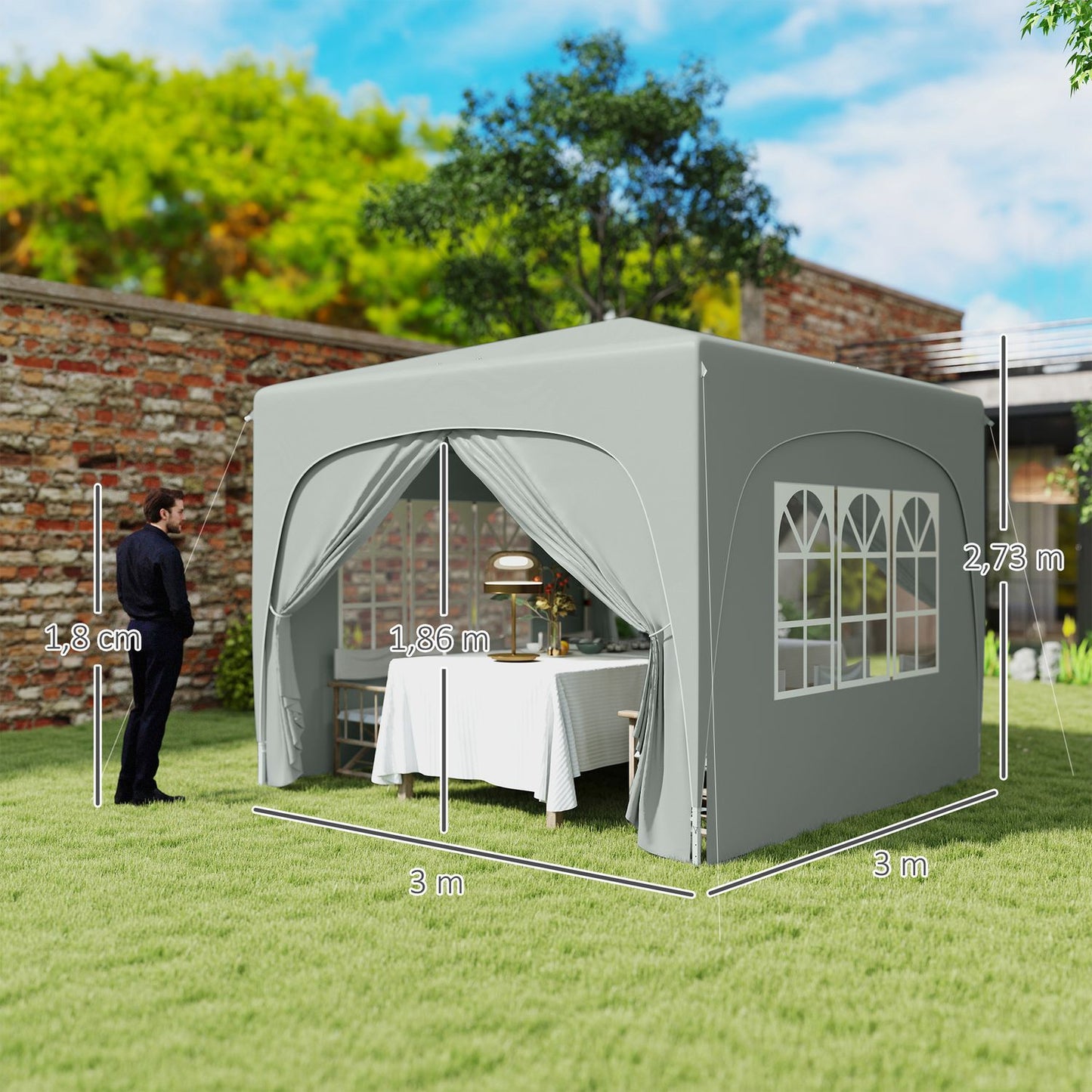 3x3m water-resistant pop-up gazebo, UV 50+, light grey