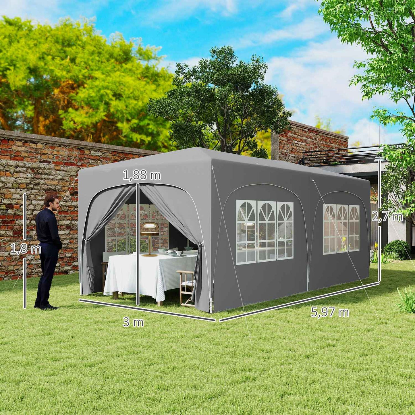 Pop-Up Gazebo 3x6m, water-repellent, UV 50+, foldable