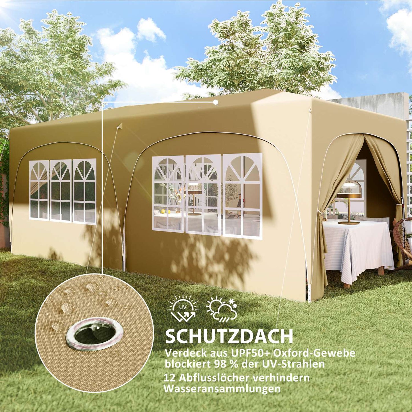 3x6m water resistant pop-up gazebo, UV50+, 6 panels