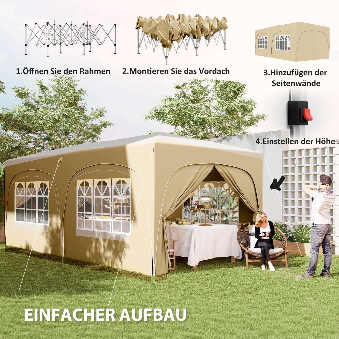 3x6m water resistant pop-up gazebo, UV50+, 6 panels