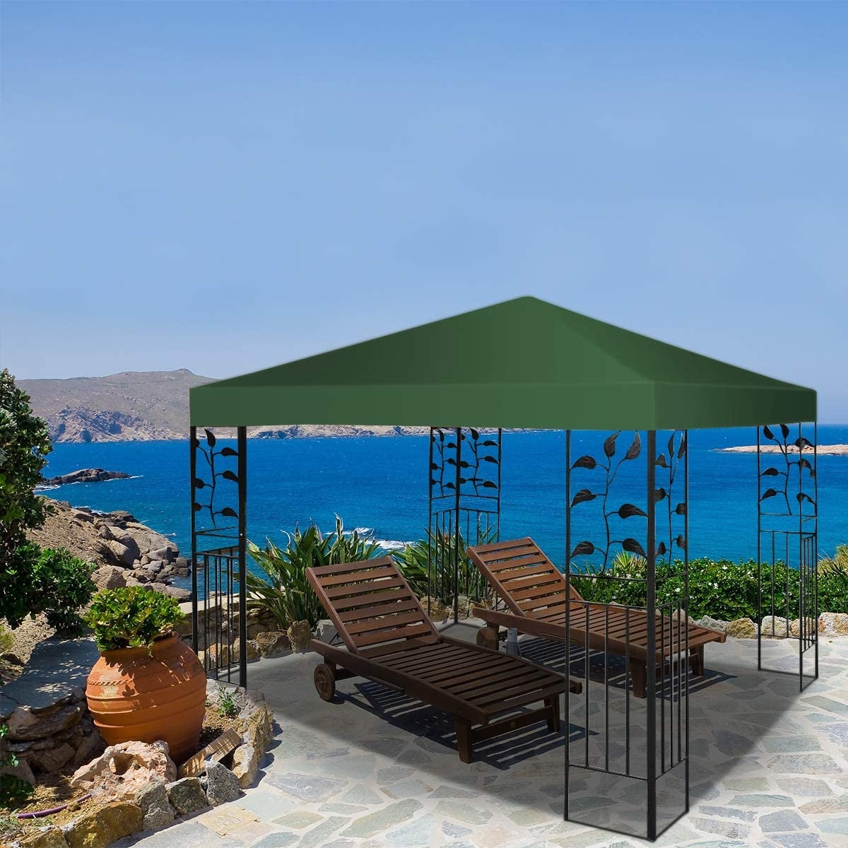 Gazebo replacement roof sun protection cover with Velcro fasteners 300 x 300 cm dark green