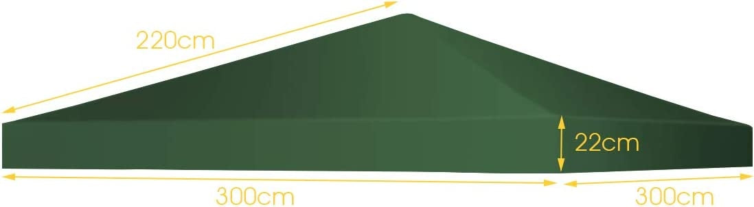 Gazebo replacement roof sun protection cover with Velcro fasteners 300 x 300 cm dark green