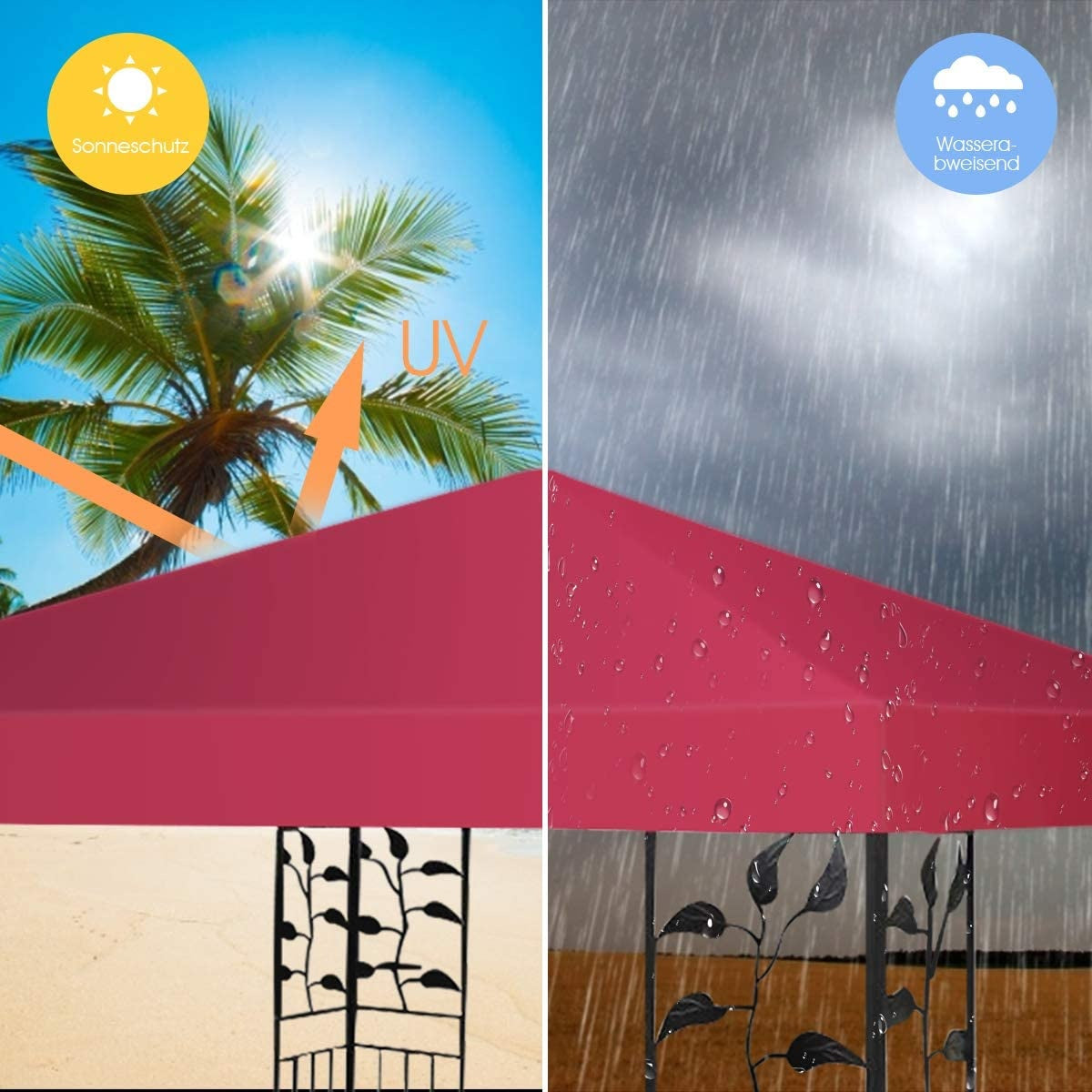Gazebo replacement roof sun protection cover with Velcro fasteners 300 x 300 cm wine