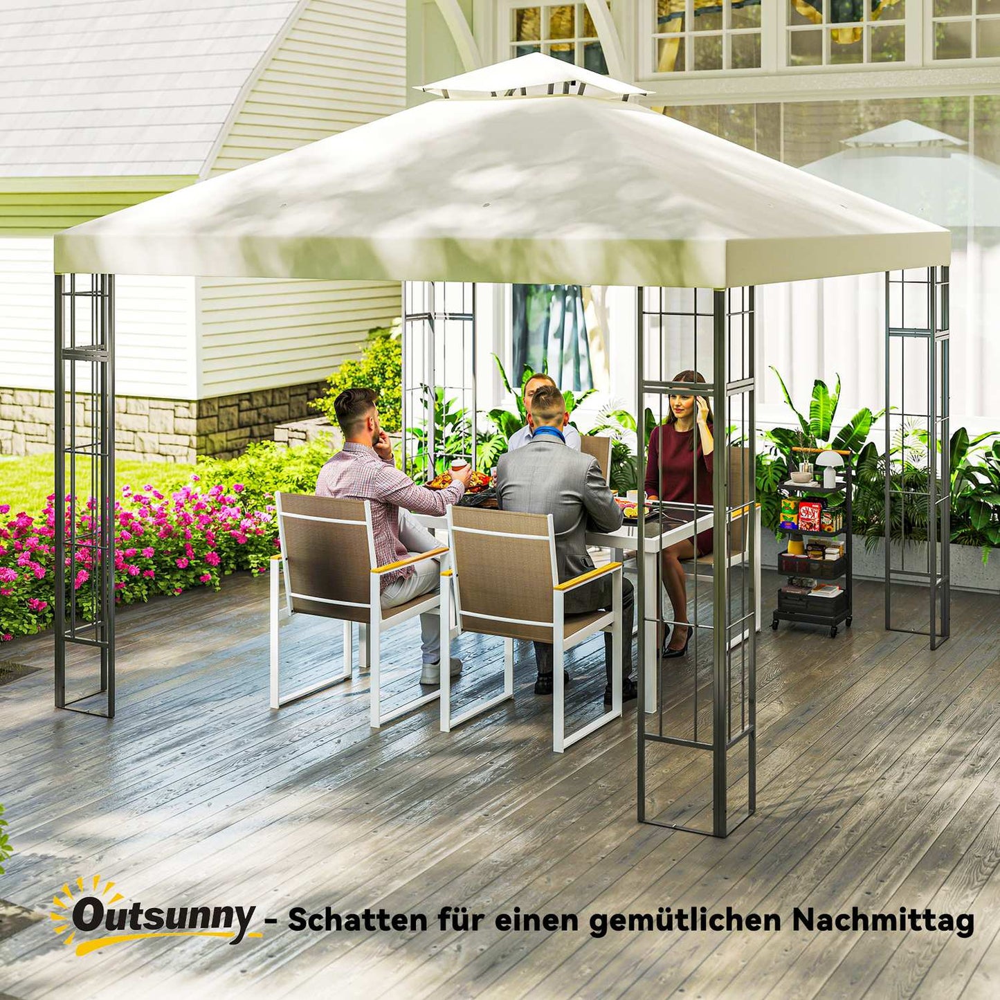 Creamy white 3x3m metal gazebo - UV and water resistant